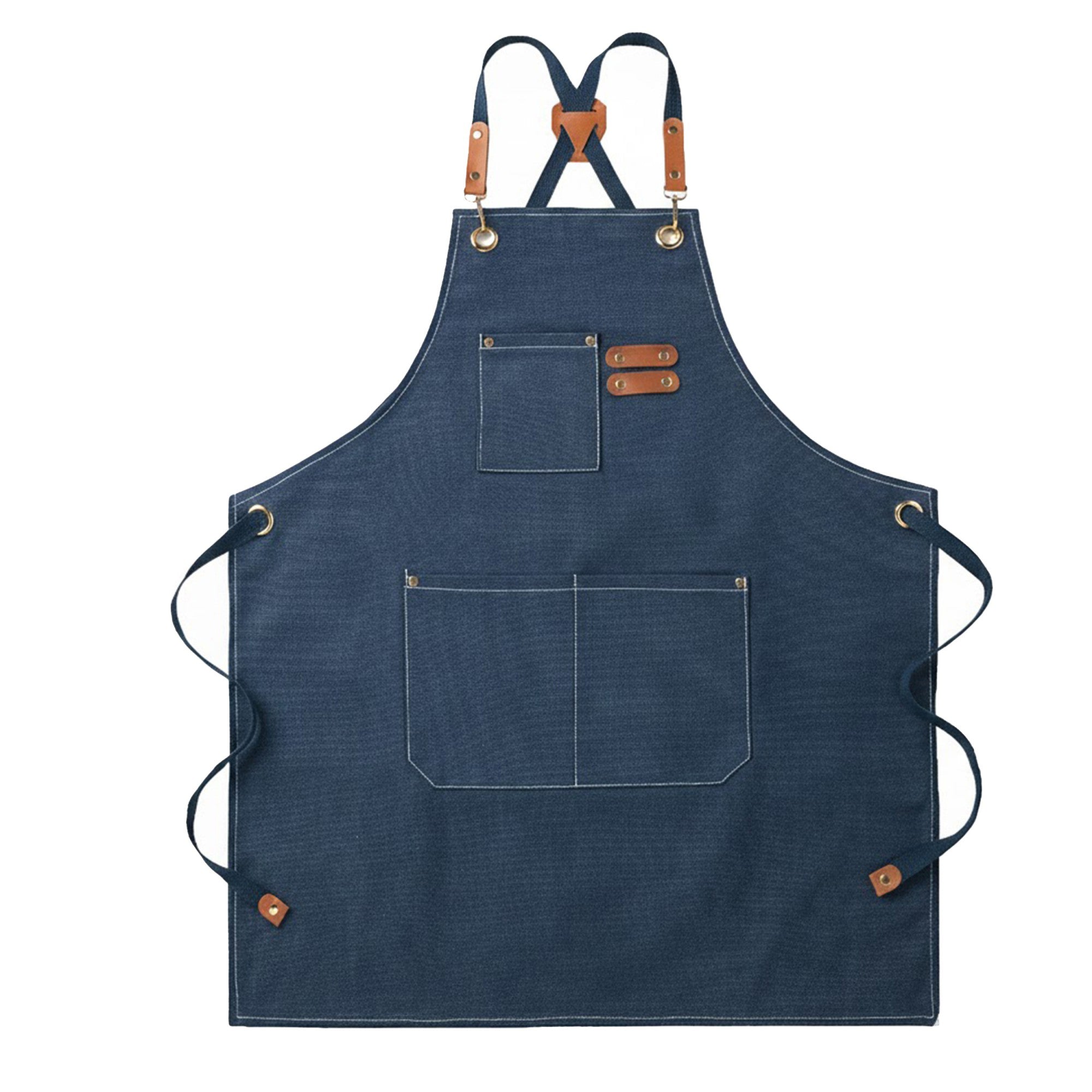 Anna-Kaci Adjustable Cross Back Denim Utility Apron with Multi Pocket Storage and Reinforced Hardware