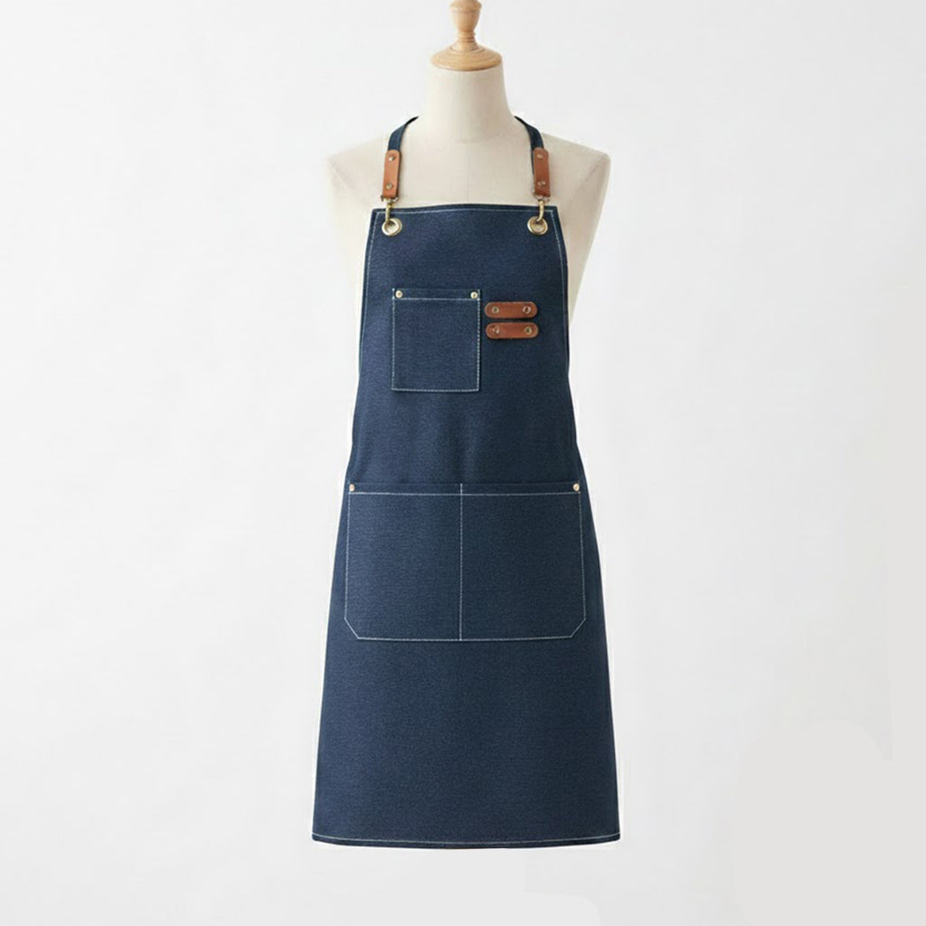 Anna-Kaci Adjustable Cross Back Denim Utility Apron with Multi Pocket Storage and Reinforced Hardware