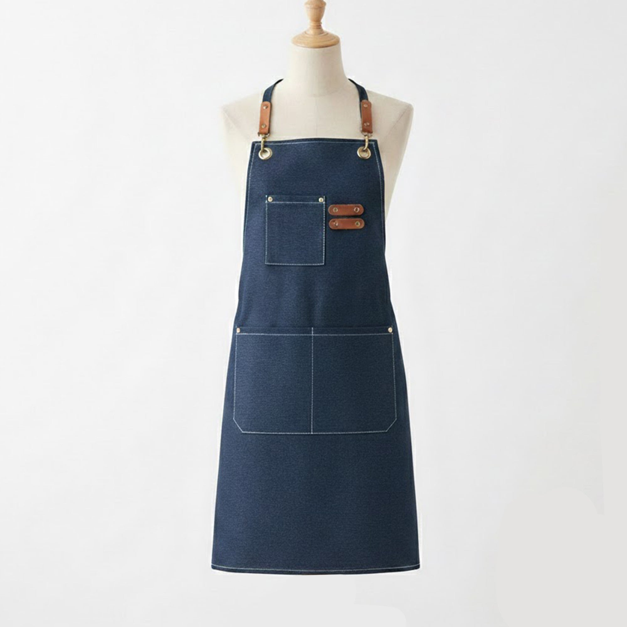 Anna-Kaci Adjustable Cross Back Denim Utility Apron with Multi Pocket Storage and Reinforced Hardware