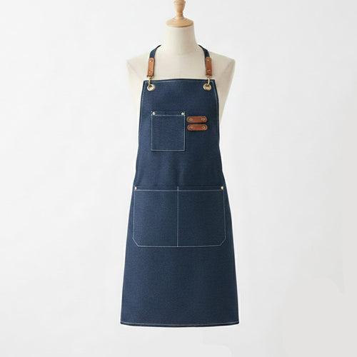 Anna-Kaci Adjustable Cross Back Denim Utility Apron with Multi Pocket Storage and Reinforced Hardware