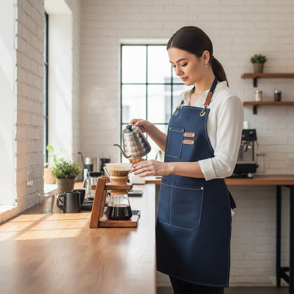 Anna-Kaci Adjustable Cross Back Denim Utility Apron with Multi Pocket Storage and Reinforced Hardware