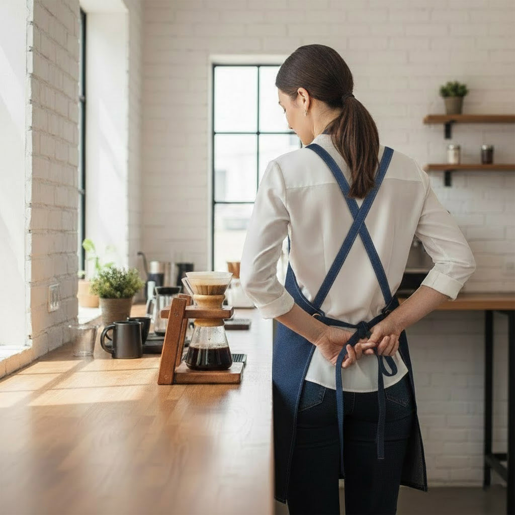Anna-Kaci Adjustable Cross Back Denim Utility Apron with Multi Pocket Storage and Reinforced Hardware