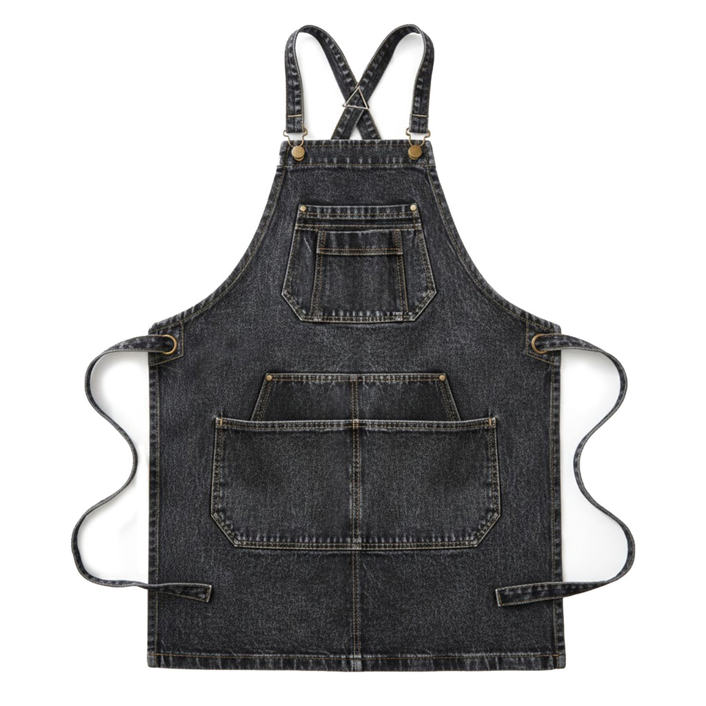 Anna-Kaci Adjustable Cross Back Denim Utility Apron with Multi Pocket Storage and Reinforced Hardware Design