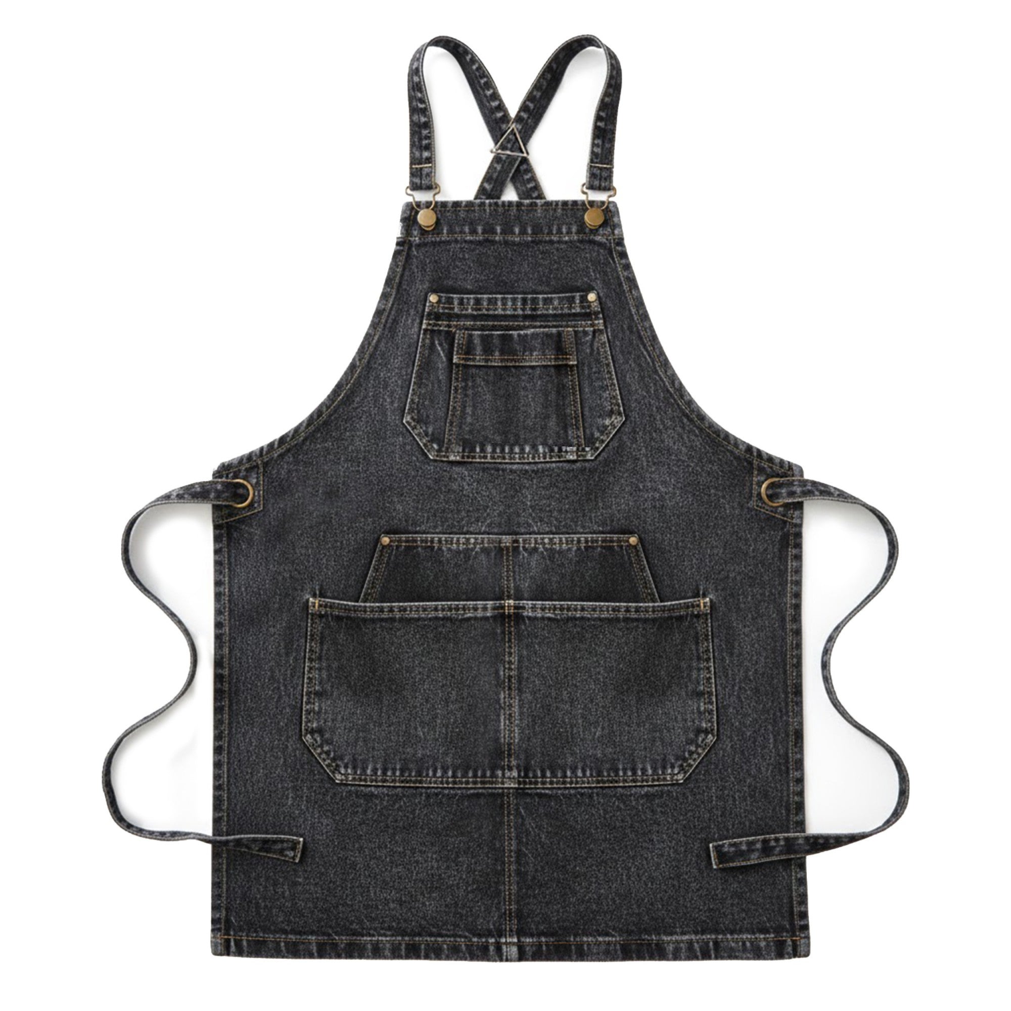 Anna-Kaci Adjustable Cross Back Denim Utility Apron with Multi Pocket Storage and Reinforced Hardware Design