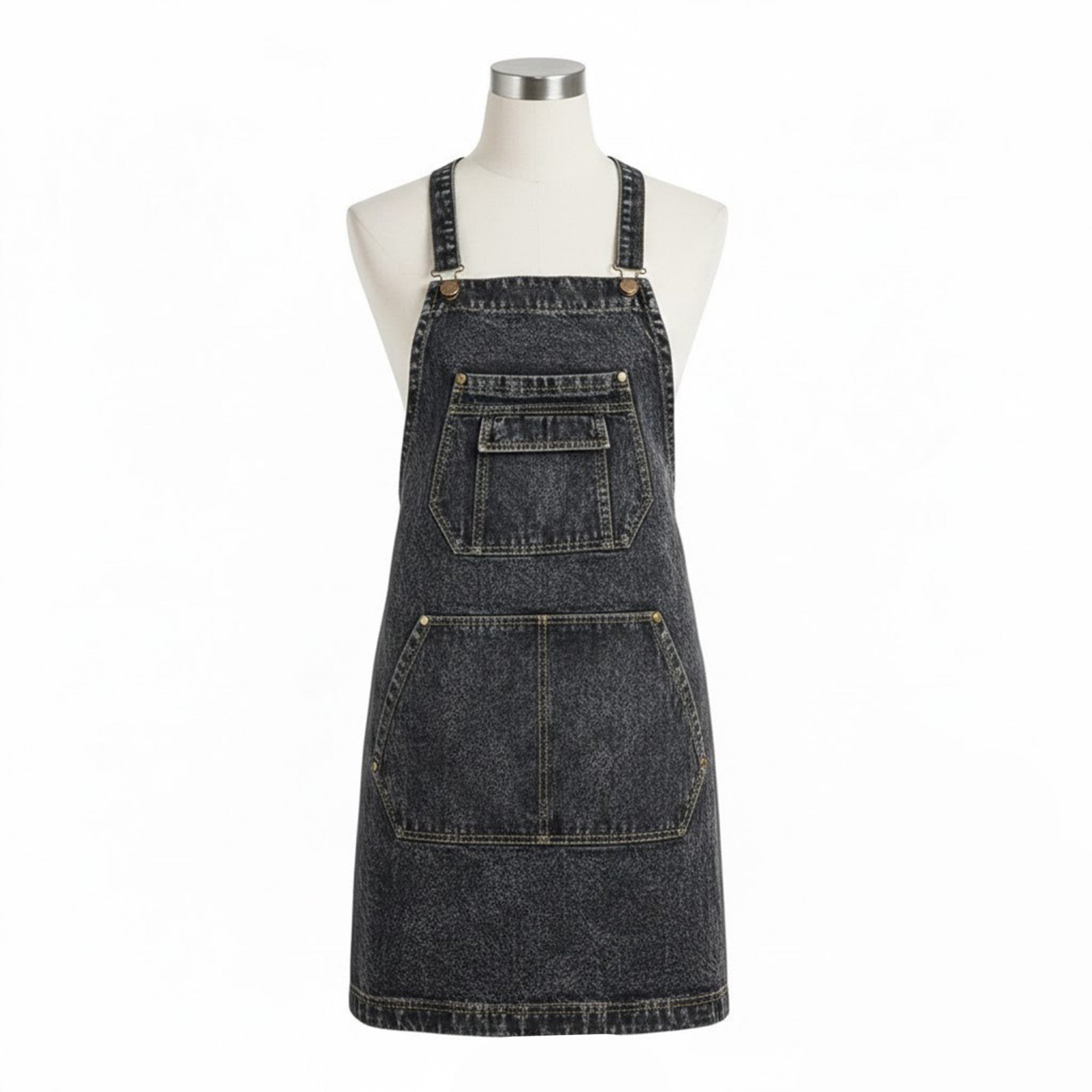 Anna-Kaci Adjustable Cross Back Denim Utility Apron with Multi Pocket Storage and Reinforced Hardware Design