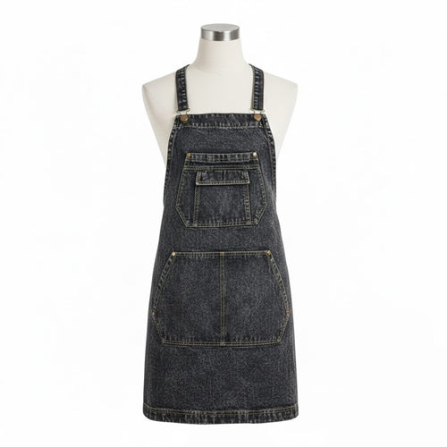 Anna-Kaci Adjustable Cross Back Denim Utility Apron with Multi Pocket Storage and Reinforced Hardware Design