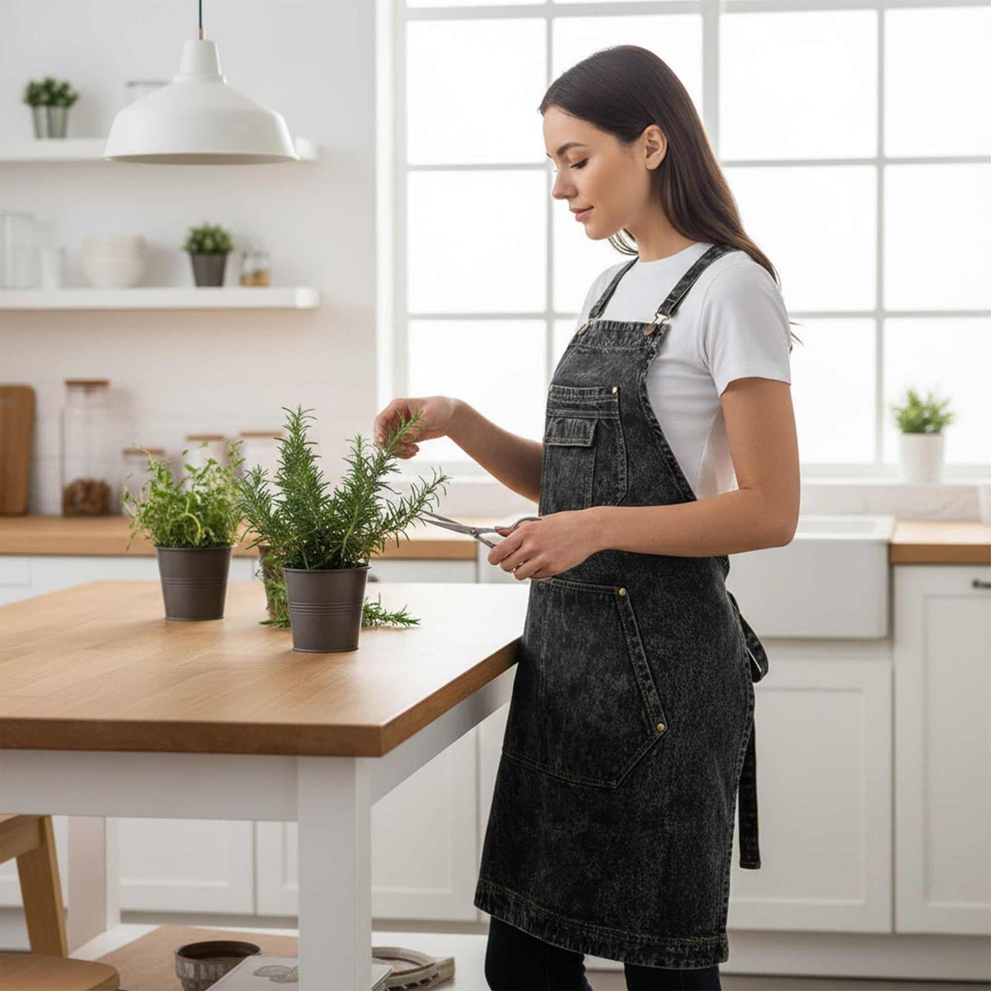 Anna-Kaci Adjustable Cross Back Denim Utility Apron with Multi Pocket Storage and Reinforced Hardware Design