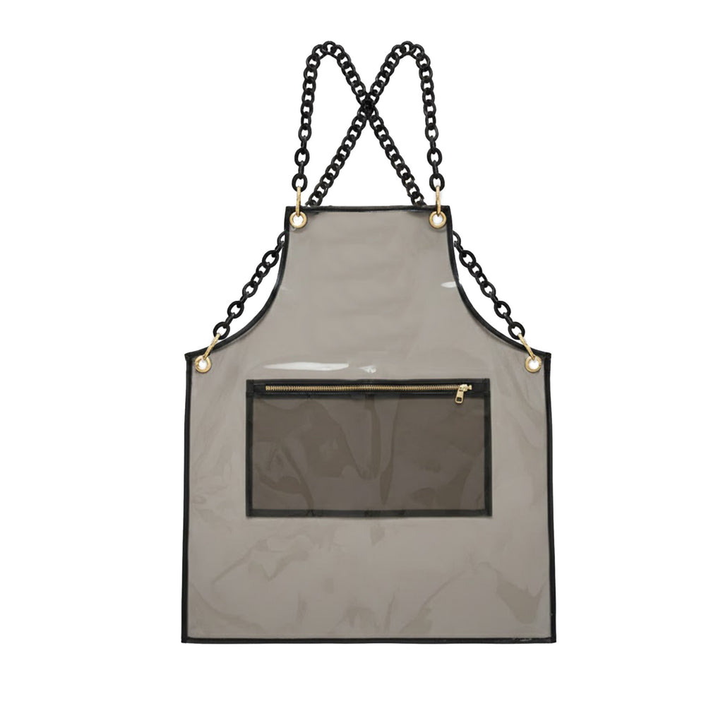 Anna-Kaci Adjustable Cross Back Transparent Utility Apron with Chain Strap Detail and Zippered Front Pocket