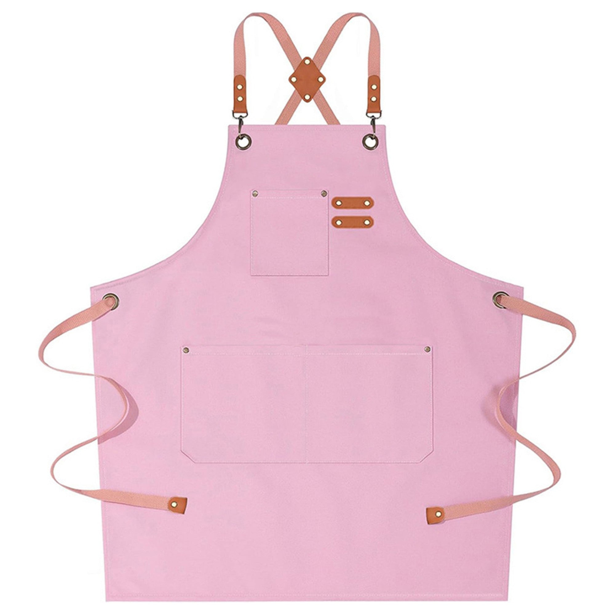 Anna-Kaci Adjustable Cross Back Utility Kitchen Apron with Faux Leather Strap Accents and Multi Pocket Storage Design