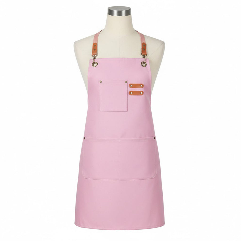 Anna-Kaci Adjustable Cross Back Utility Kitchen Apron with Faux Leather Strap Accents and Multi Pocket Storage Design