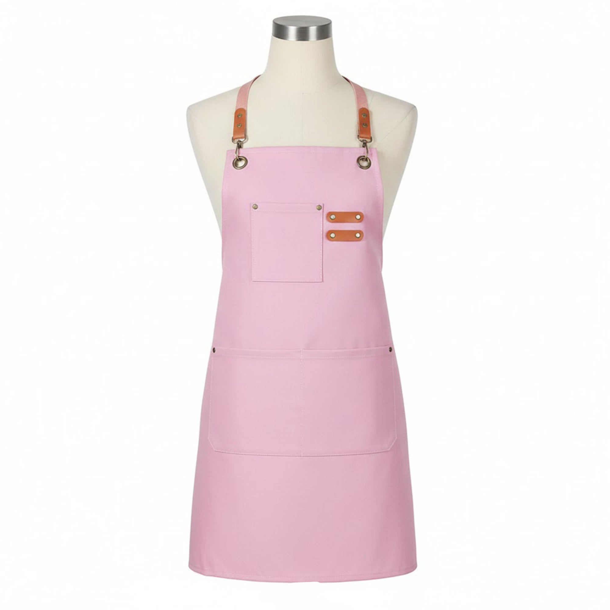 Anna-Kaci Adjustable Cross Back Utility Kitchen Apron with Faux Leather Strap Accents and Multi Pocket Storage Design