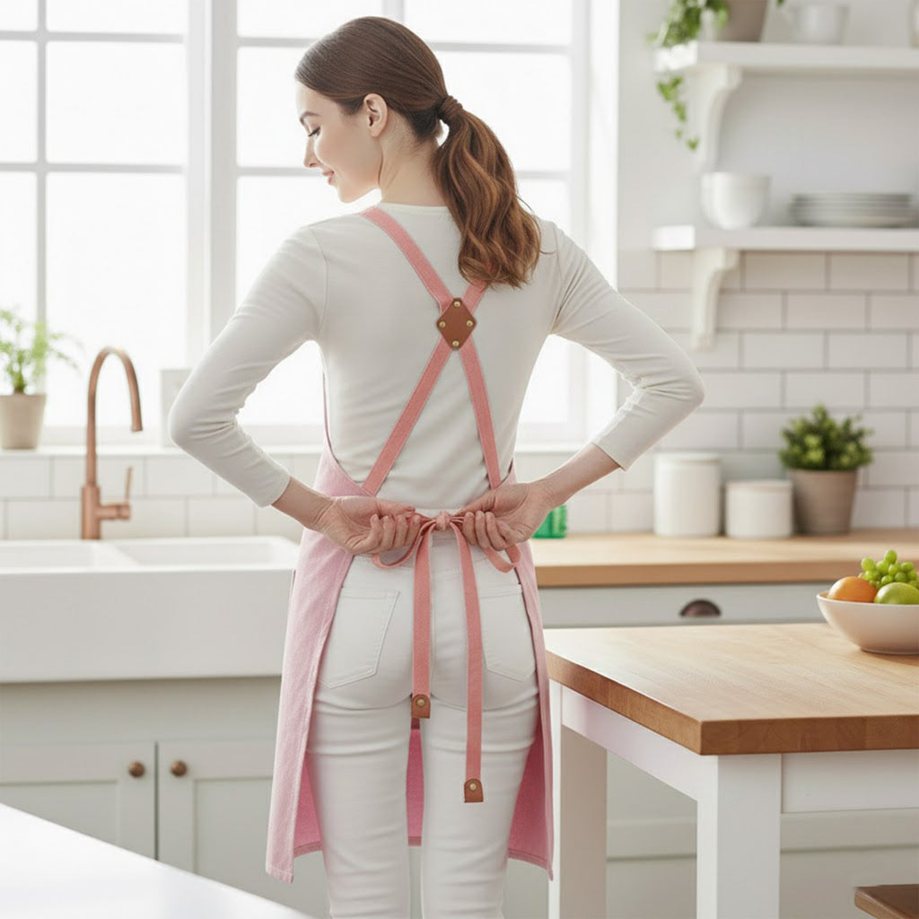 Anna-Kaci Adjustable Cross Back Utility Kitchen Apron with Faux Leather Strap Accents and Multi Pocket Storage Design