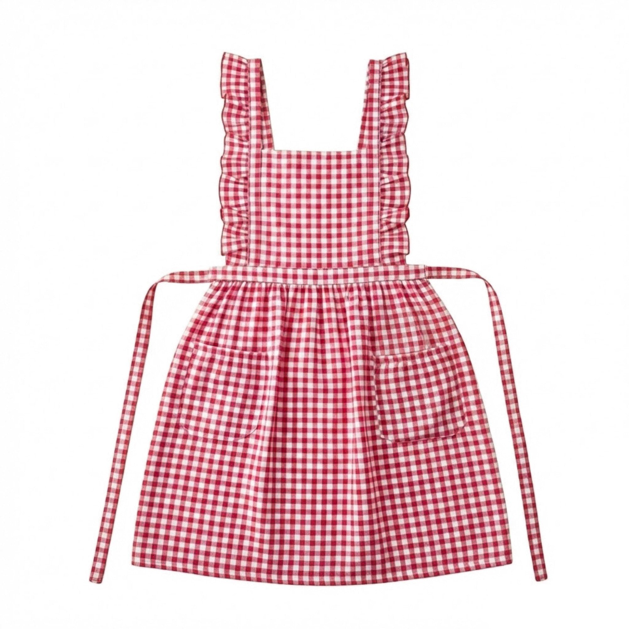 Anna-Kaci Gingham Ruffle Kitchen Apron with Square Bib Design Dual Front Pockets and Adjustable Waist Ties