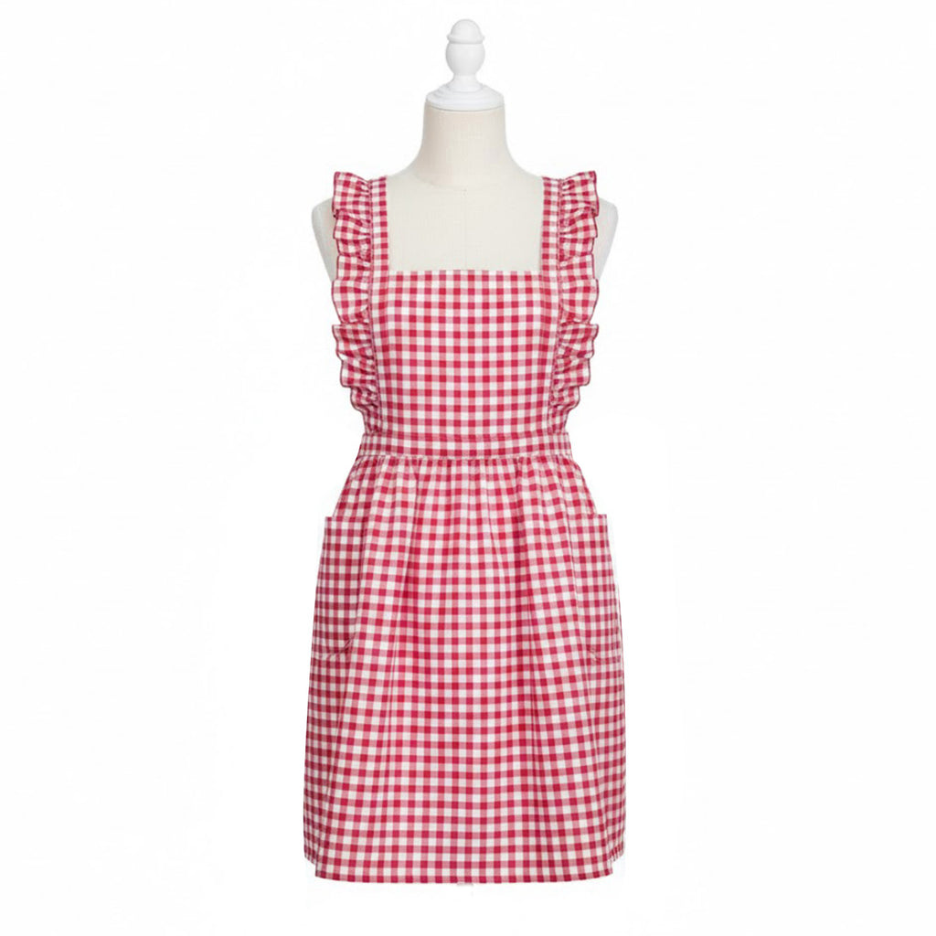 Anna-Kaci Gingham Ruffle Kitchen Apron with Square Bib Design Dual Front Pockets and Adjustable Waist Ties