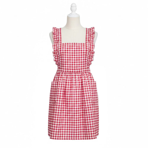 Anna-Kaci Gingham Ruffle Kitchen Apron with Square Bib Design Dual Front Pockets and Adjustable Waist Ties