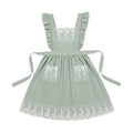 Anna-Kaci Lace Trim Ruffle Kitchen Apron with Embroidered Bib Detail Dual Front Pockets and Adjustable Waist Ties