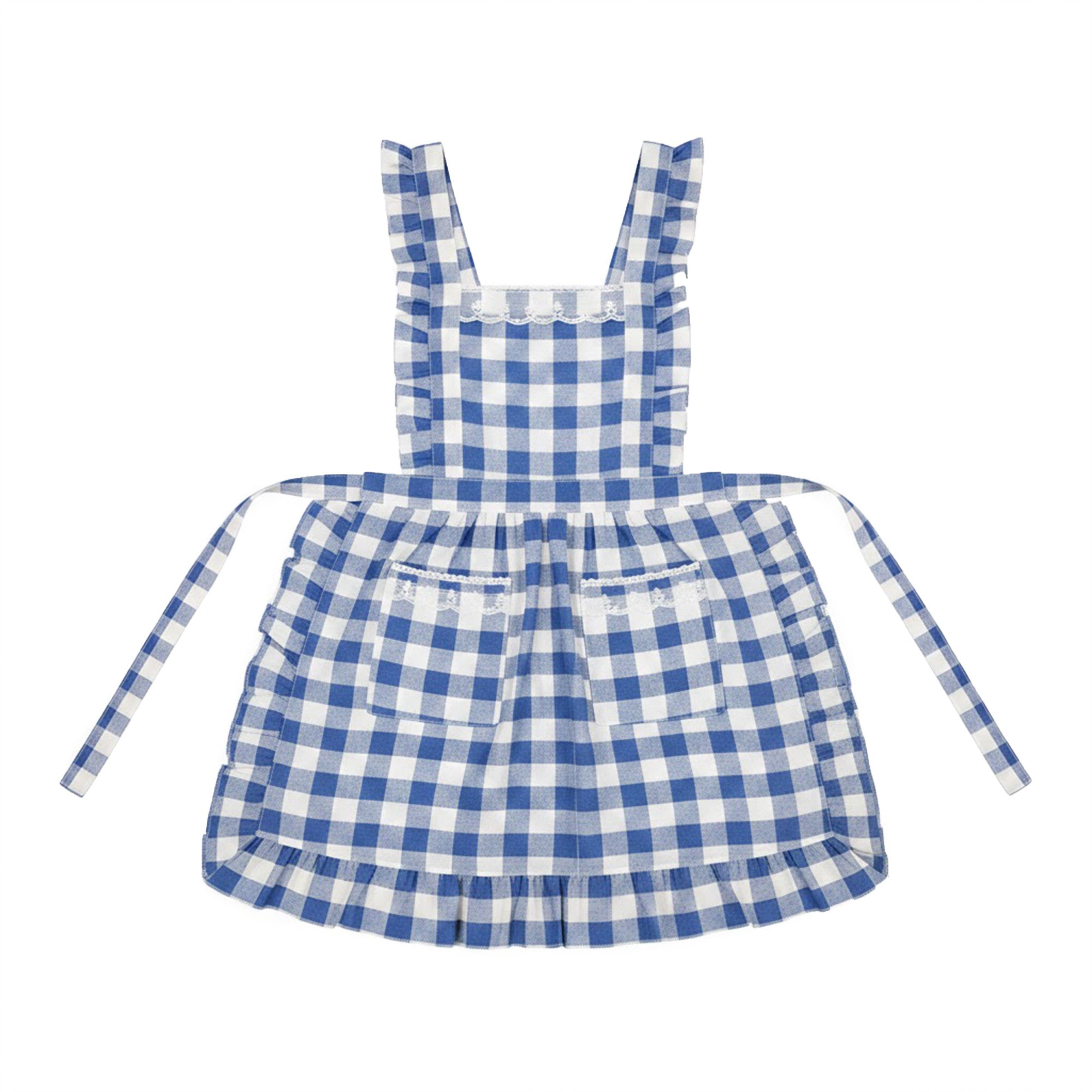 Anna-Kaci Ruffle Trim Striped Kitchen Apron with Dual Front Pockets Adjustable Waist Ties and Decorative Lace Detail
