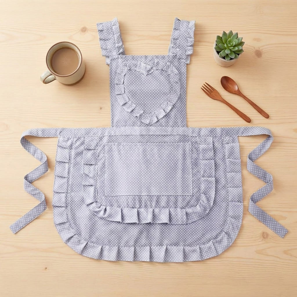 Anna-Kaci Ruffle Detail Kitchen Apron with Heart Accent Front Pocket and Adjustable Waist Ties