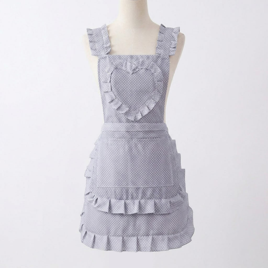 Anna-Kaci Ruffle Detail Kitchen Apron with Heart Accent Front Pocket and Adjustable Waist Ties