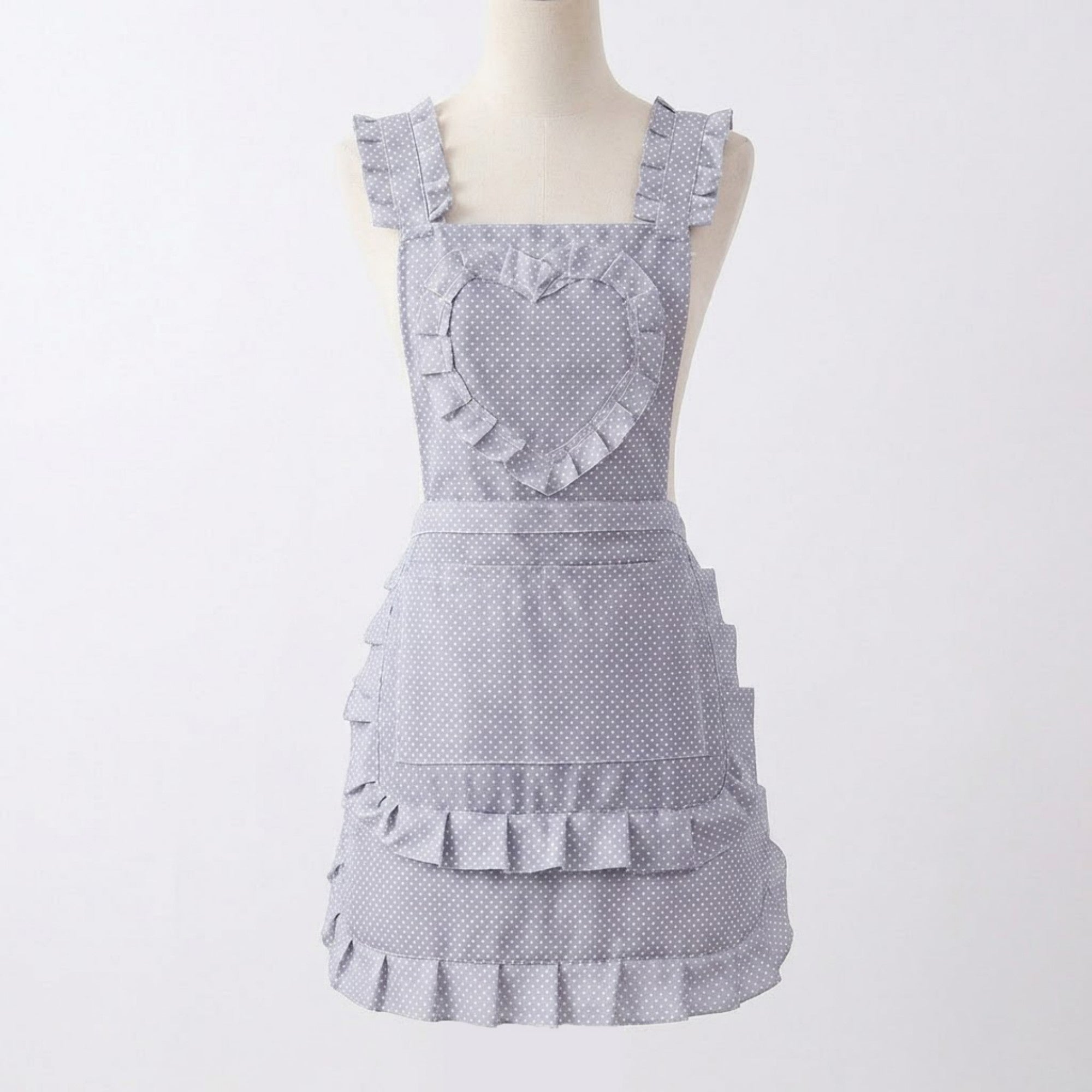 Anna-Kaci Ruffle Detail Kitchen Apron with Heart Accent Front Pocket and Adjustable Waist Ties