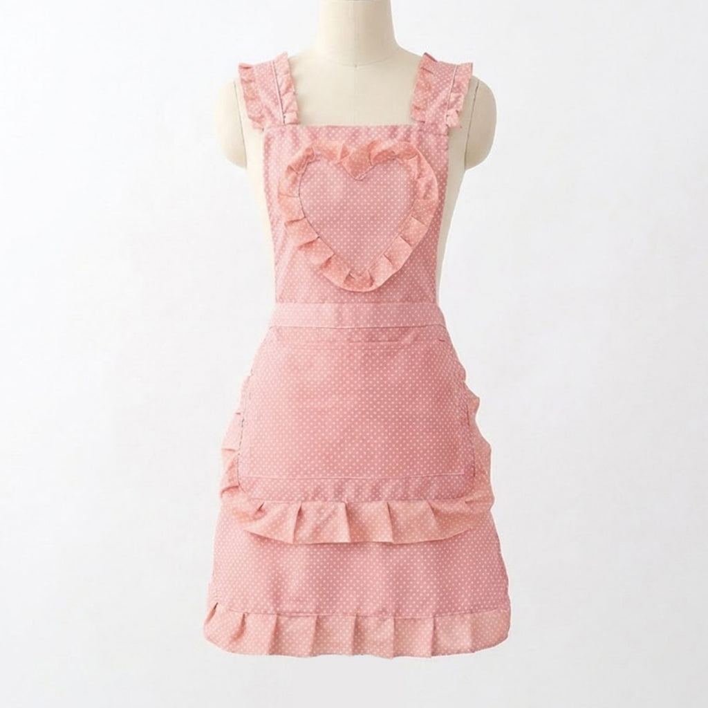 Anna-Kaci Ruffle Detail Kitchen Apron with Heart Accent Front Pocket and Adjustable Waist Ties