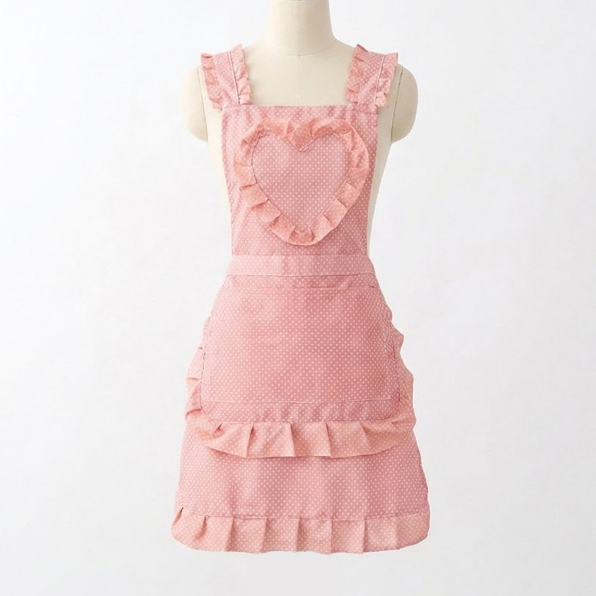 Anna-Kaci Ruffle Detail Kitchen Apron with Heart Accent Front Pocket and Adjustable Waist Ties