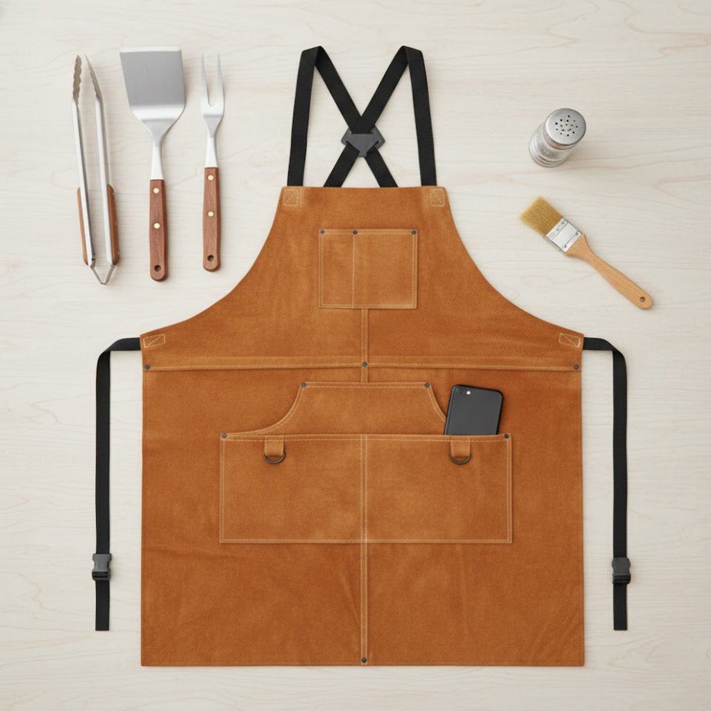 Anna-Kaci Heavy Duty Work Apron with Adjustable Cross Back Straps Multiple Tool Pockets and Reinforced Construction