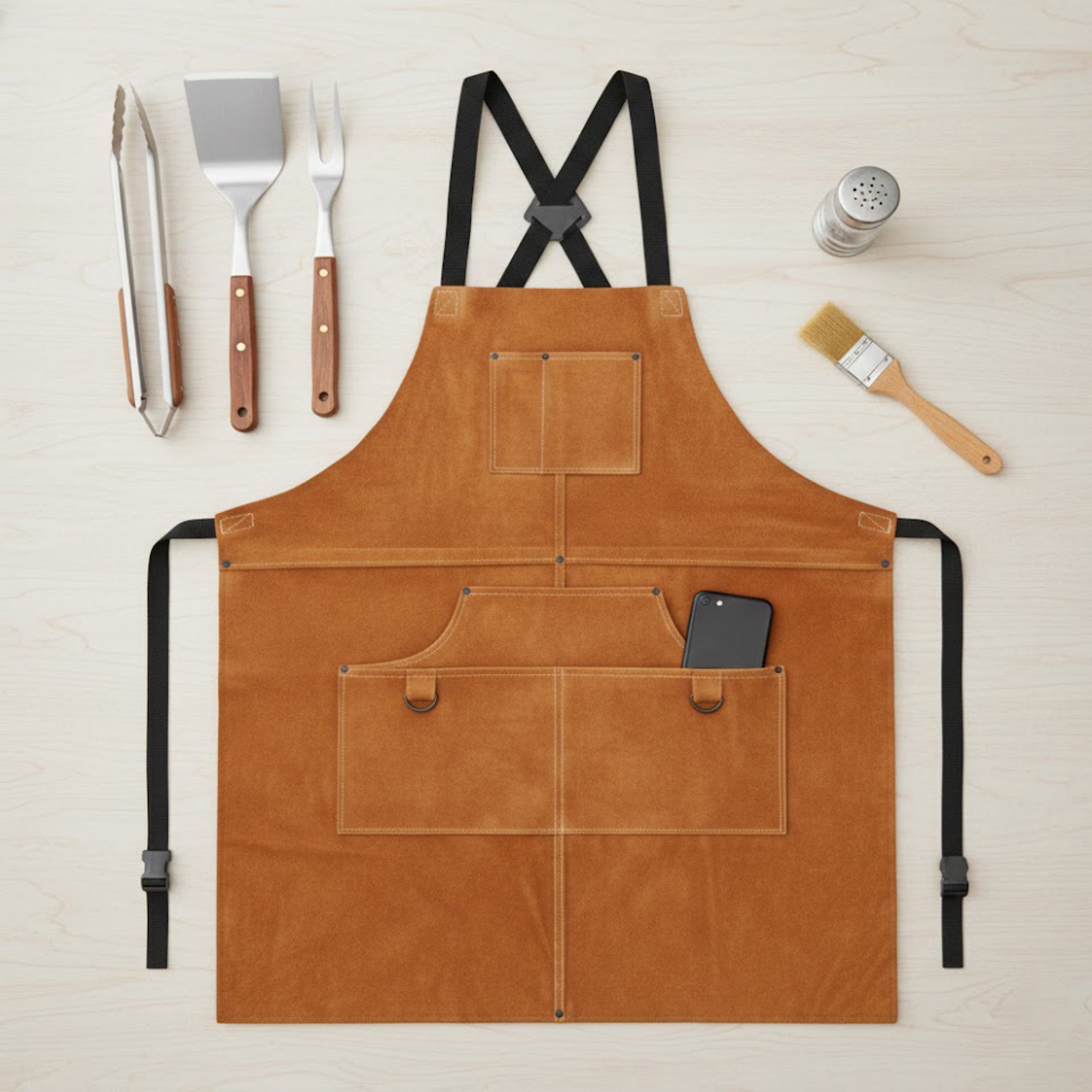 Anna-Kaci Heavy Duty Work Apron with Adjustable Cross Back Straps Multiple Tool Pockets and Reinforced Construction