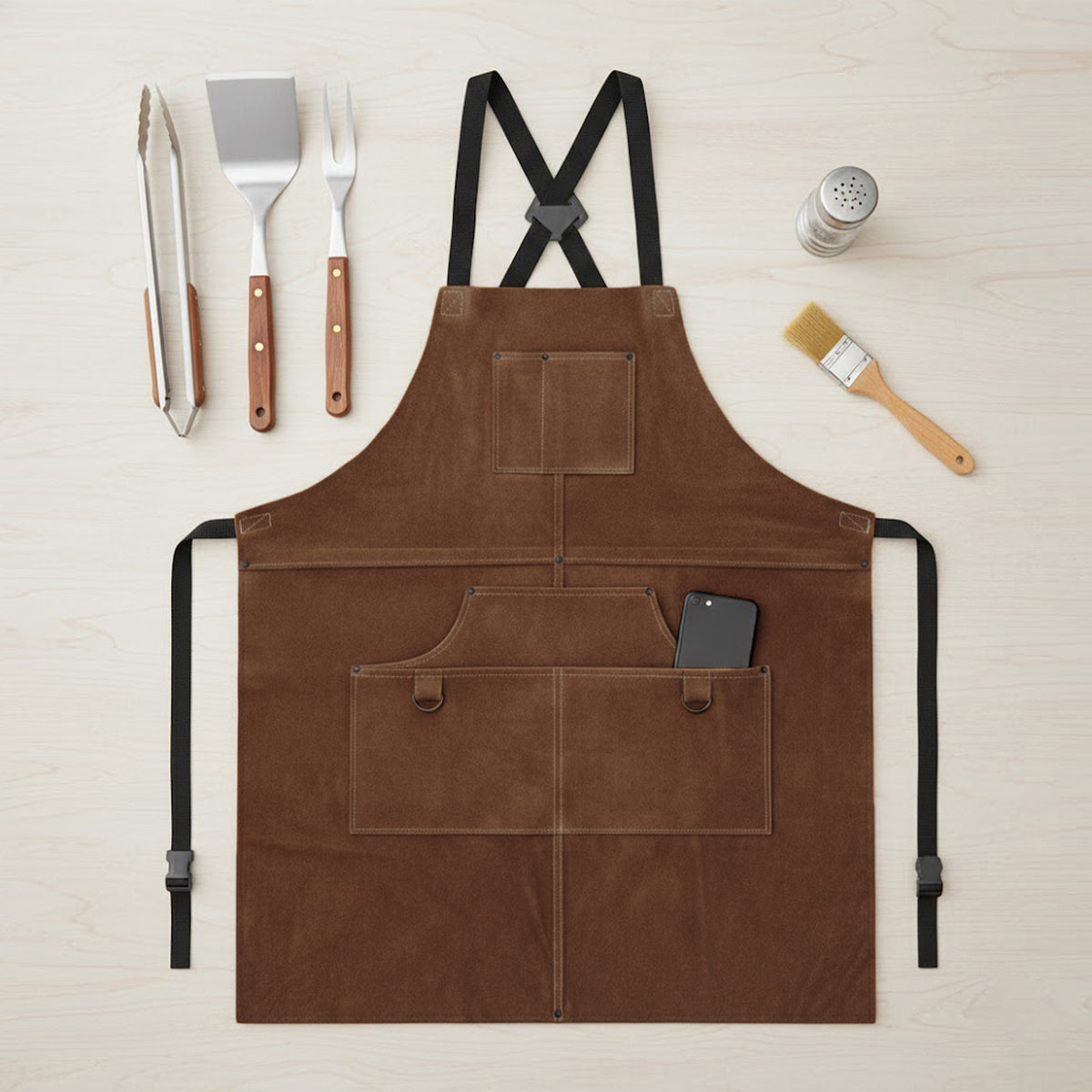 Heavy Duty Work Apron with Adjustable Cross Back Straps Multiple Tool Pockets and Reinforced Construction