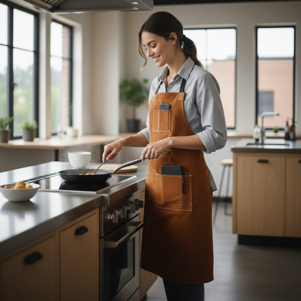 Anna-Kaci Heavy Duty Work Apron with Adjustable Cross Back Straps Multiple Tool Pockets and Reinforced Construction