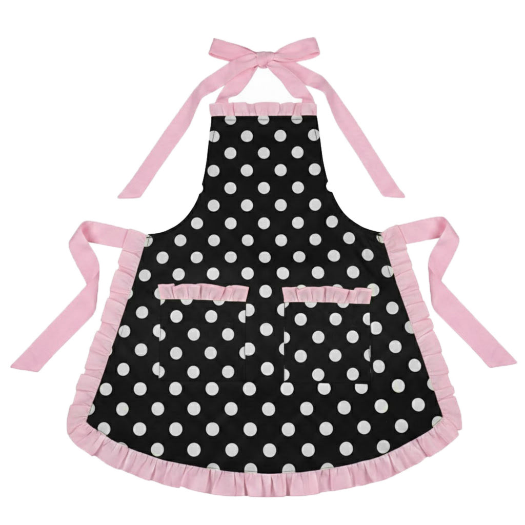 Anna-Kaci Polka Dot Kitchen Apron with Ruffle Trim Adjustable Ties and Front Pockets