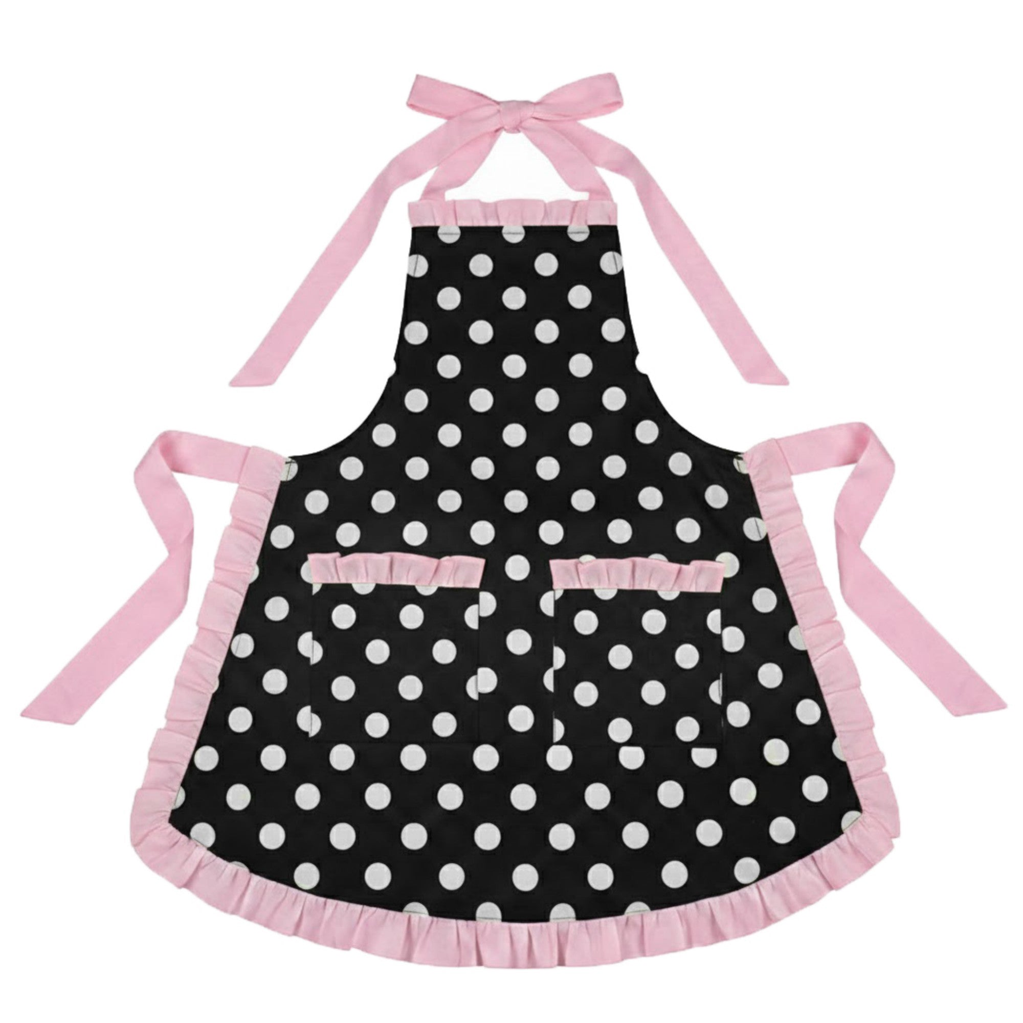 Anna-Kaci Polka Dot Kitchen Apron with Ruffle Trim Adjustable Ties and Front Pockets