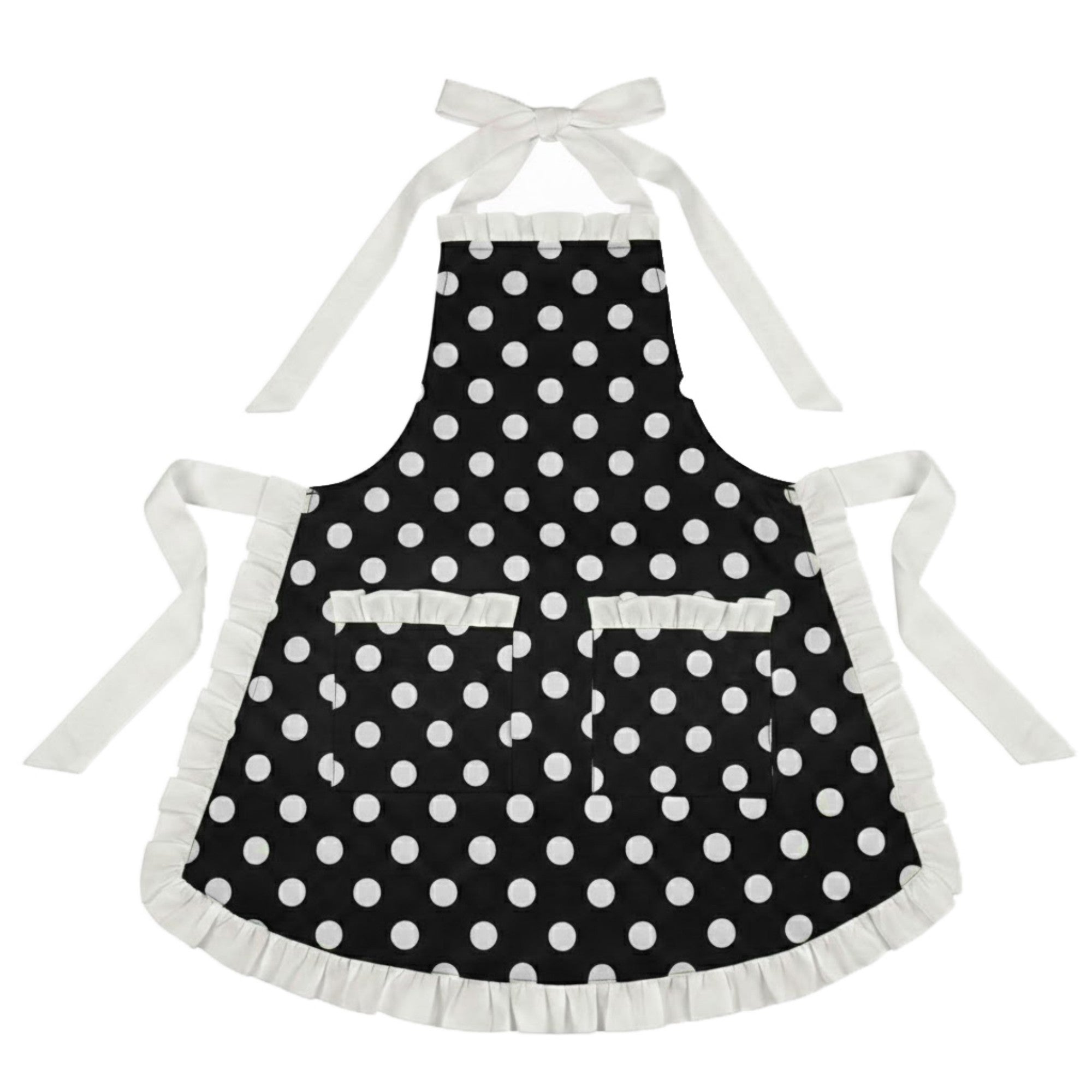 Anna-Kaci Polka Dot Kitchen Apron with Ruffle Trim Adjustable Ties and Front Pockets