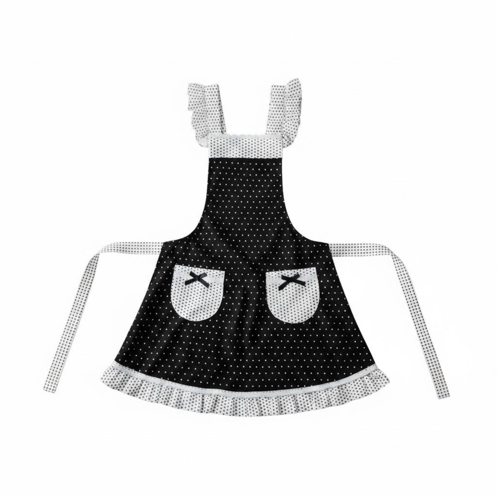 Anna-Kaci Polka Dot Kitchen Apron with Ruffle Trim Adjustable Shoulder Straps Waist Ties and Front Pockets