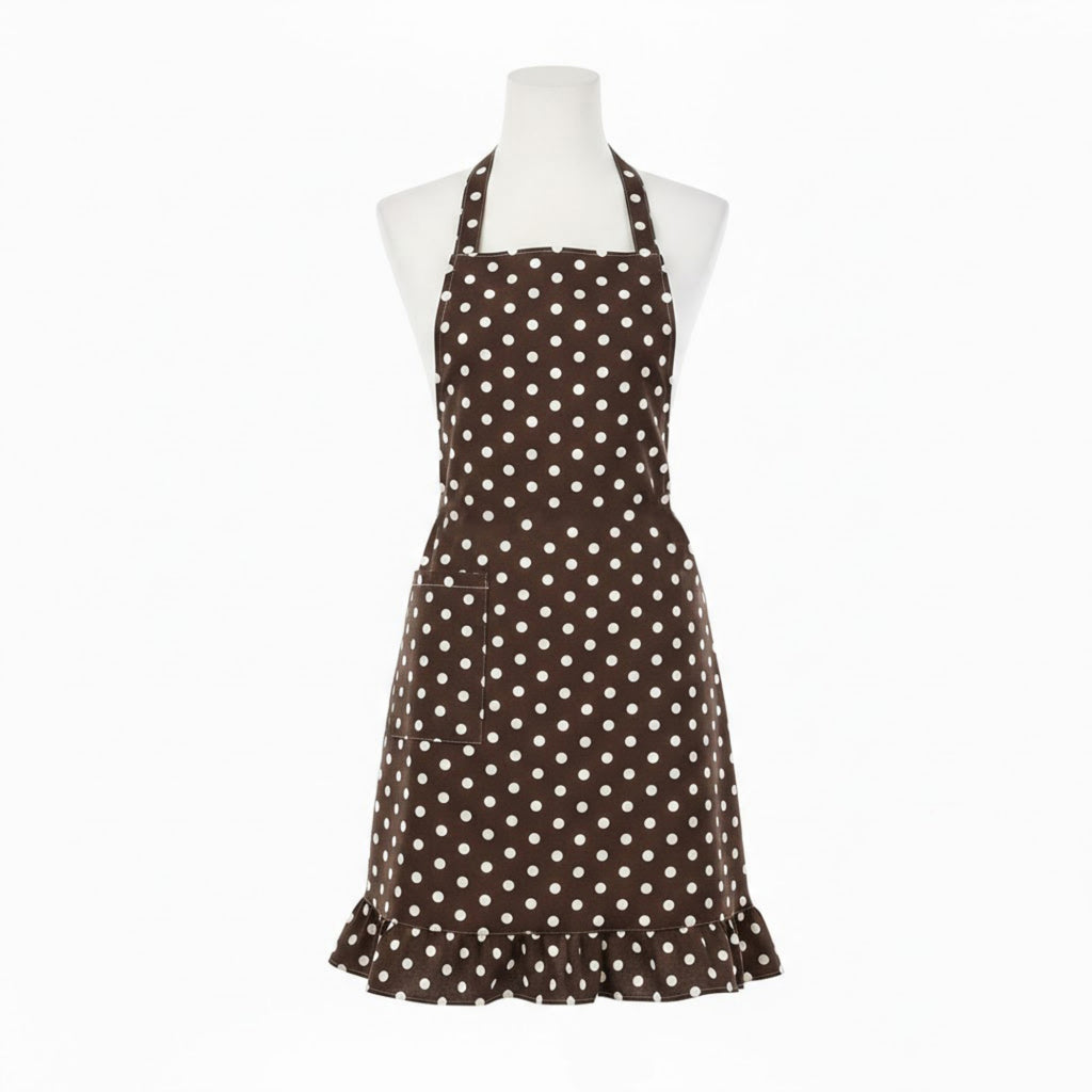 Anna-Kaci Polka Dot Kitchen Apron with Adjustable Neck Strap Front Pocket and Ruffled Hem