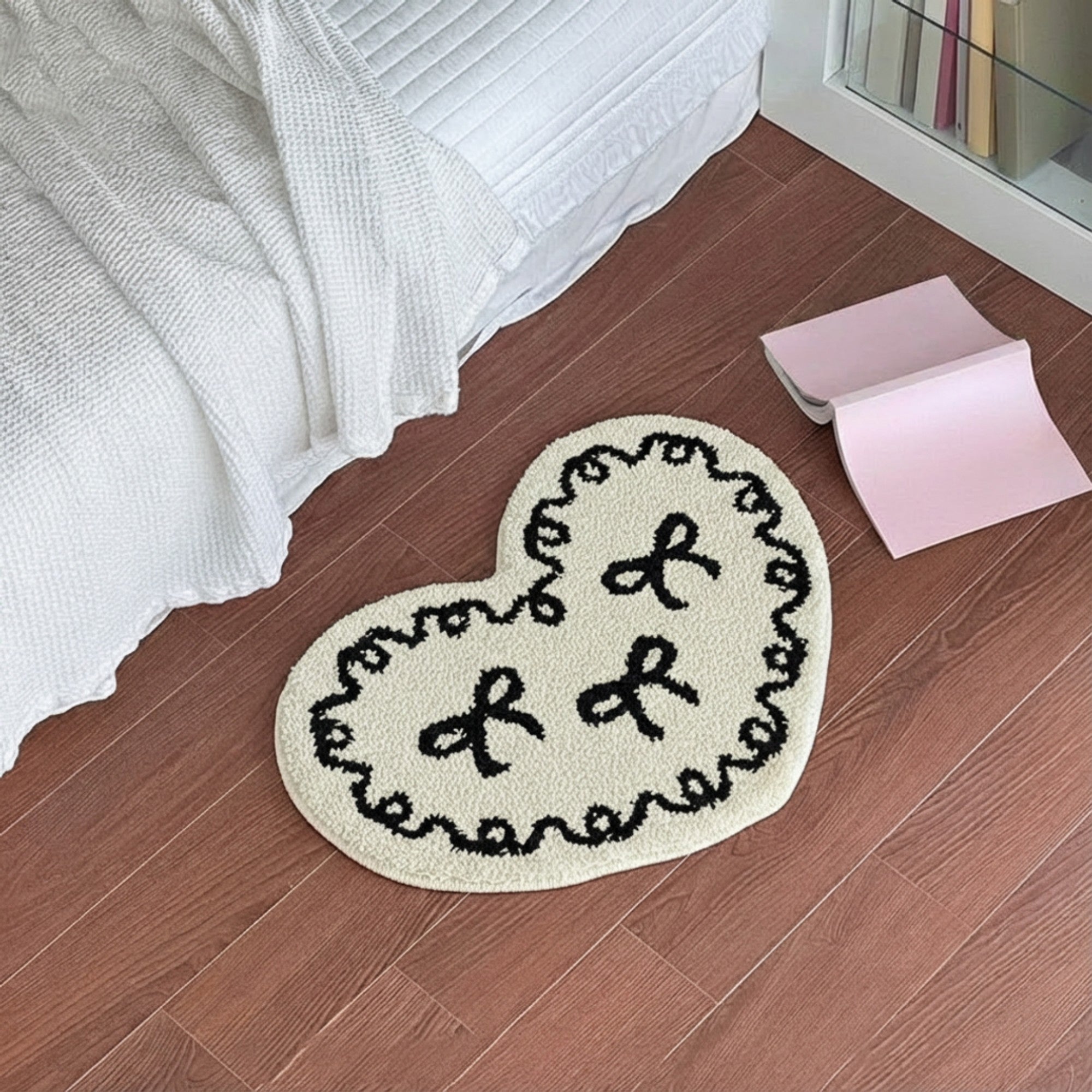 Anna-Kaci Heart Shaped Decorative Floor Mat Soft Plush Accent with Non Slip Backing