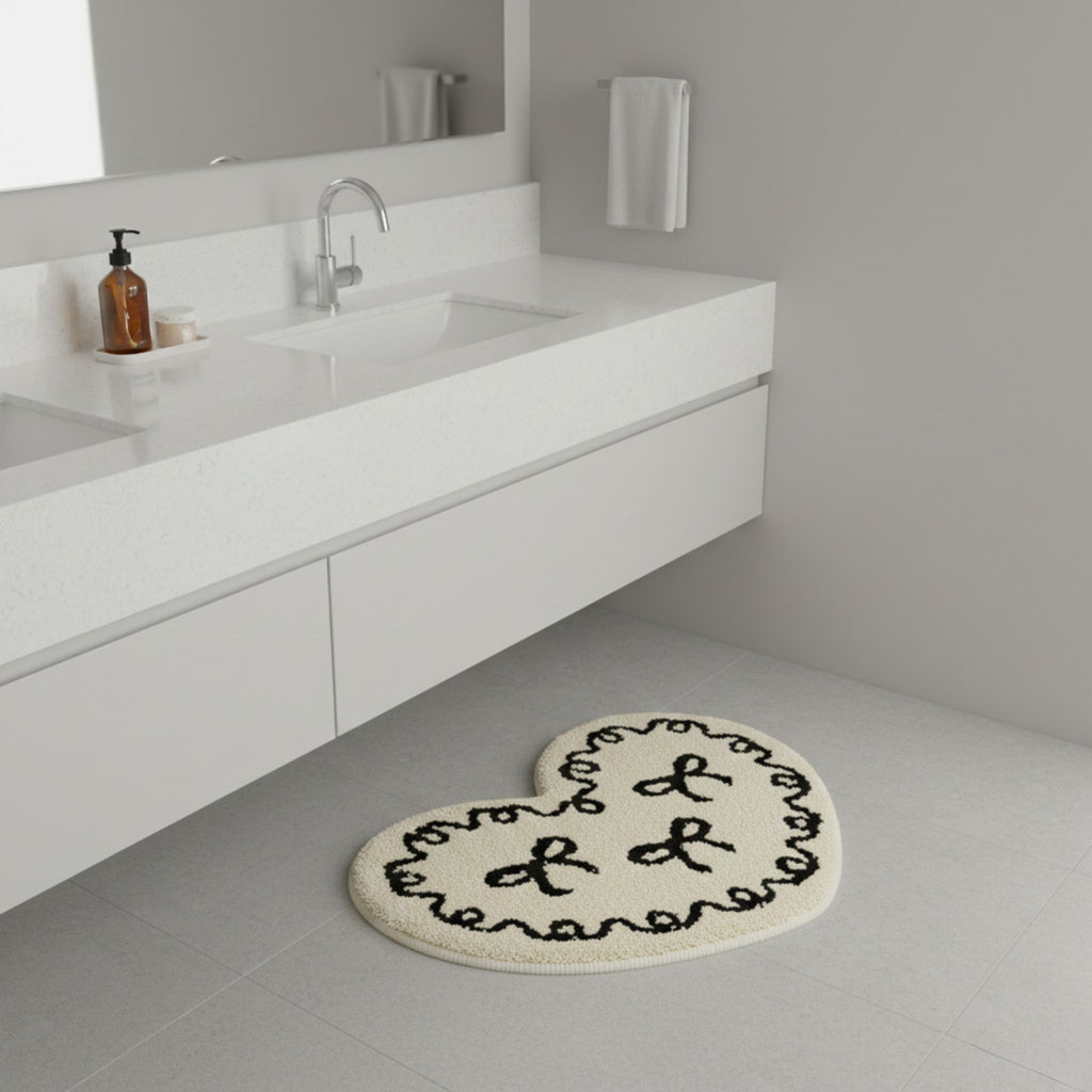 Anna-Kaci Heart Shaped Decorative Floor Mat Soft Plush Accent with Non Slip Backing