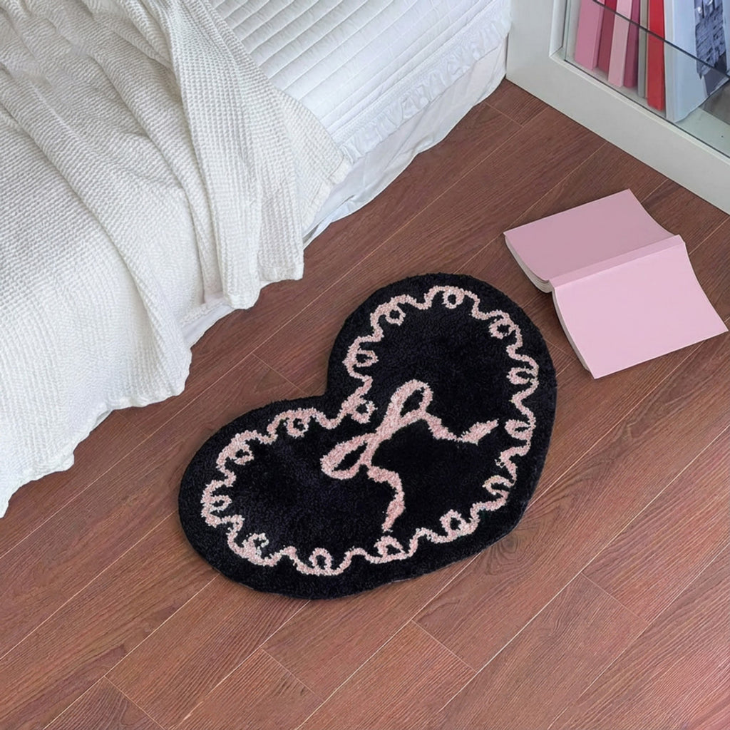 Anna-Kaci Heart Shaped Decorative Floor Mat Soft Plush Accent with Non Slip Backing