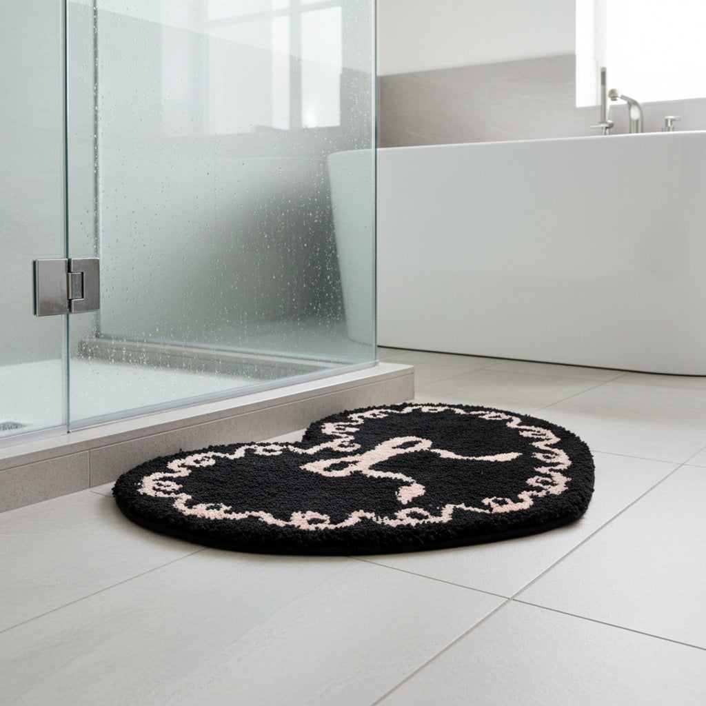 Anna-Kaci Heart Shaped Decorative Floor Mat Soft Plush Accent with Non Slip Backing