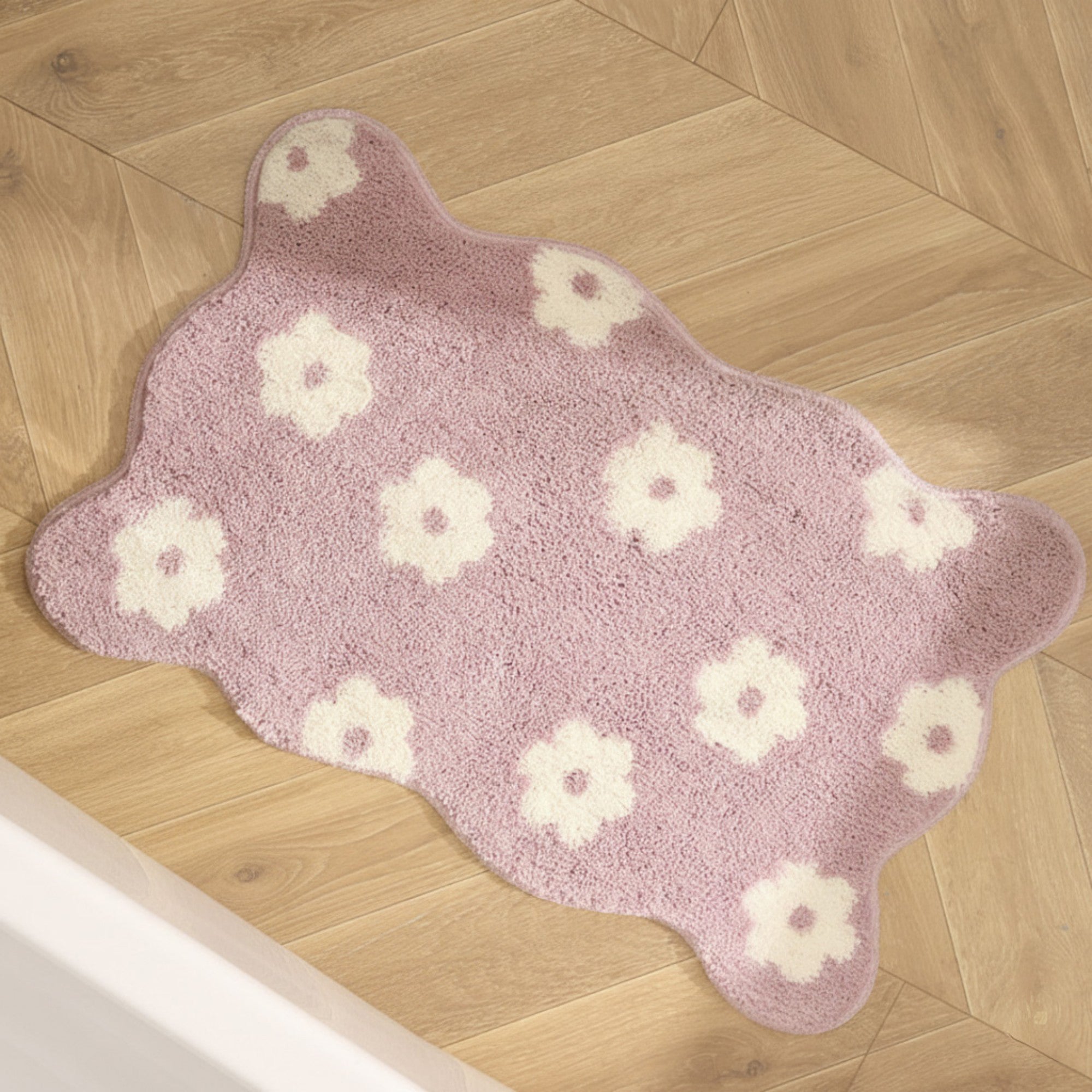 Anna-Kaci Floral Scalloped Bathroom Floor Mat Soft Absorbent with Non Slip Backing