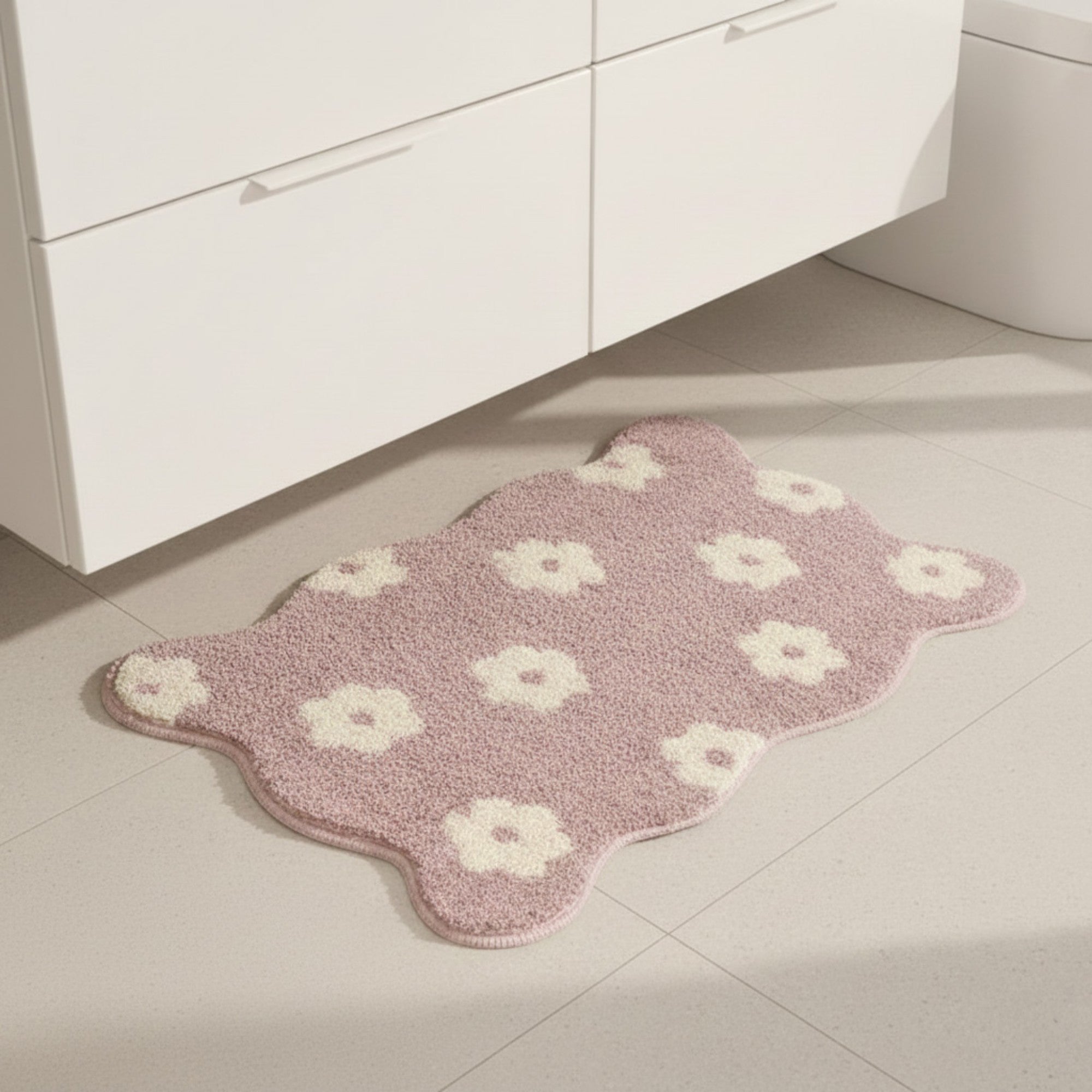 Anna-Kaci Floral Scalloped Bathroom Floor Mat Soft Absorbent with Non Slip Backing