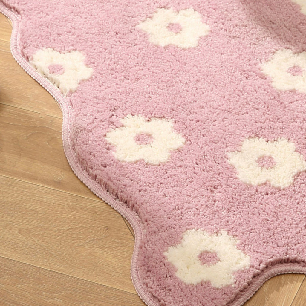 Anna-Kaci Floral Scalloped Bathroom Floor Mat Soft Absorbent with Non Slip Backing