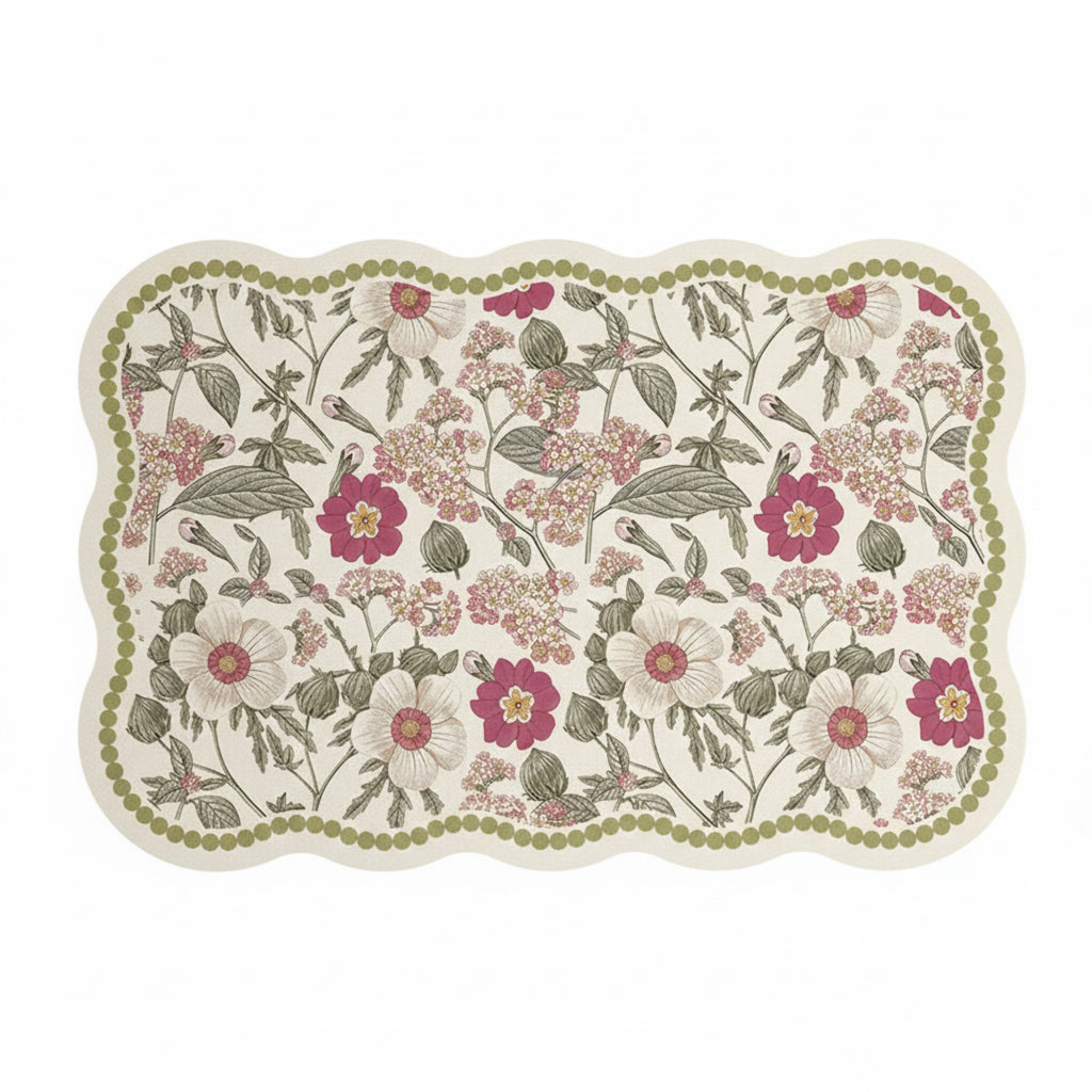 Anna-Kaci Floral Vine Pattern Scalloped Bathroom Floor Mat Soft Absorbent with Non Slip Backing
