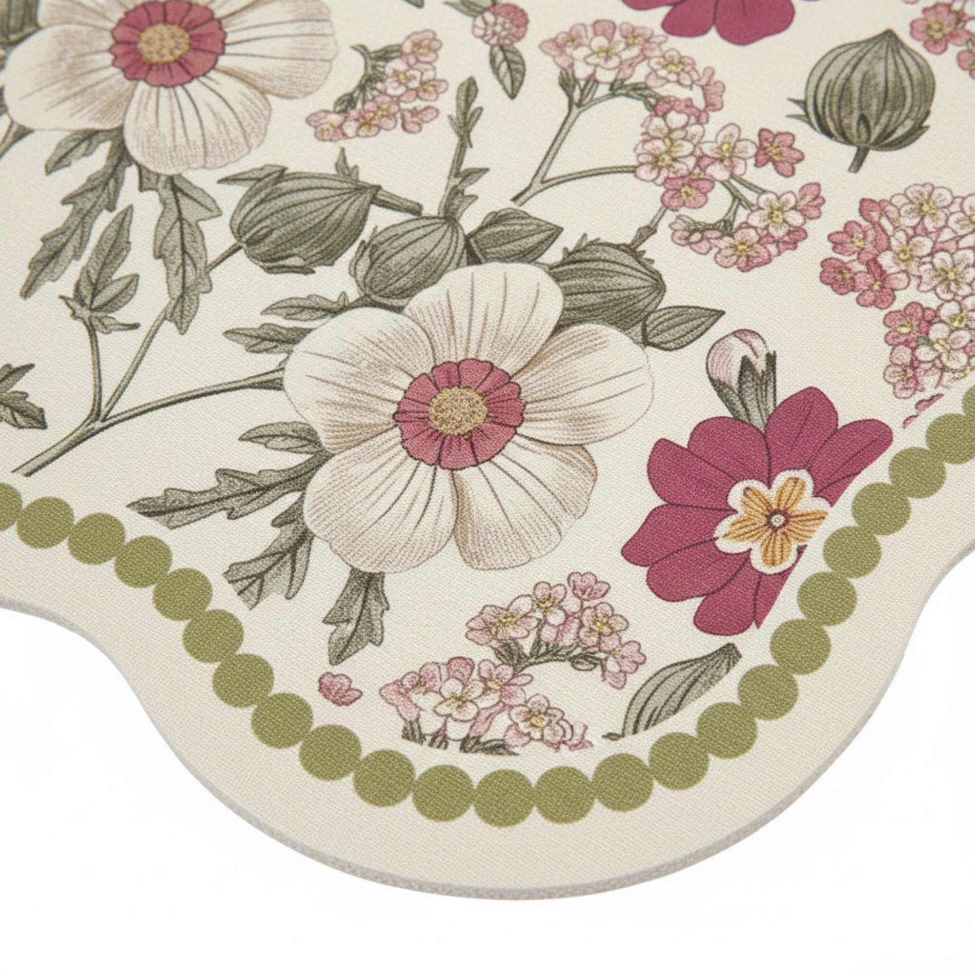Anna-Kaci Floral Vine Pattern Scalloped Bathroom Floor Mat Soft Absorbent with Non Slip Backing