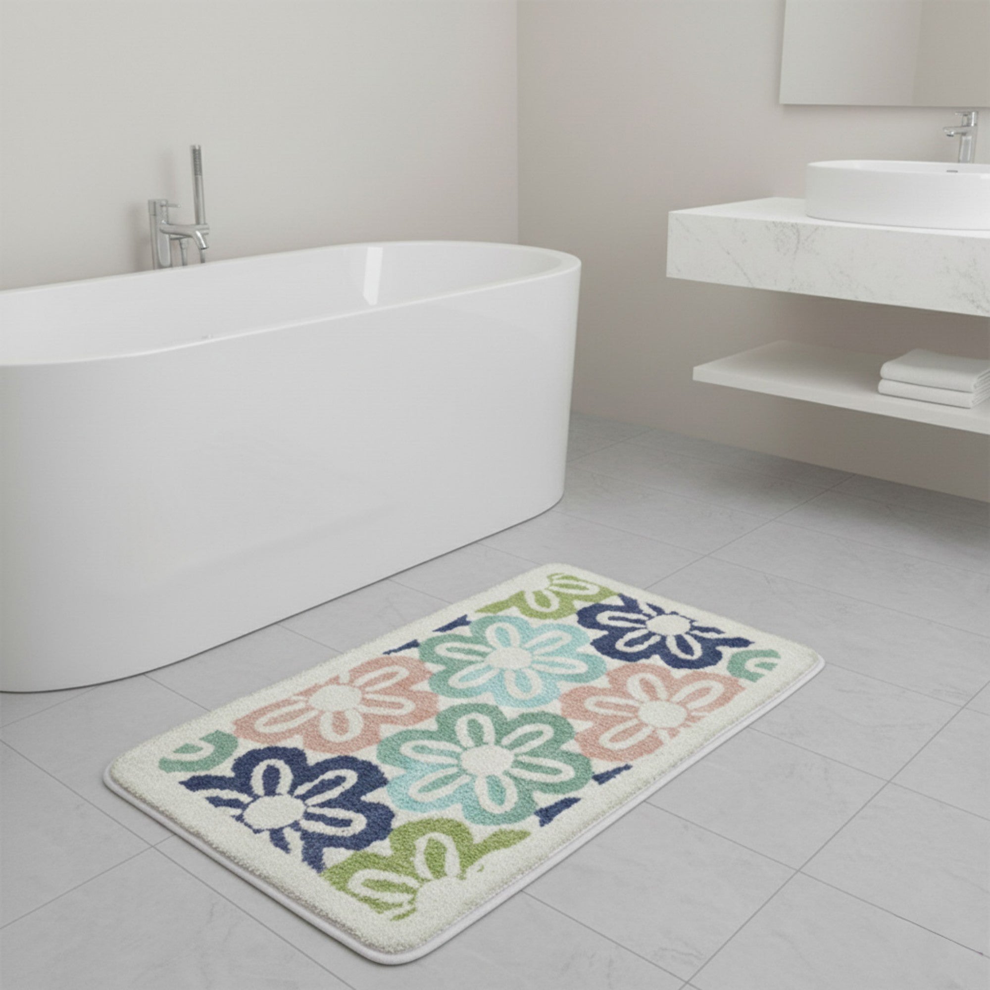 Anna-Kaci Floral Pattern Soft Absorbent Bathroom Floor Mat with Non Slip Backing
