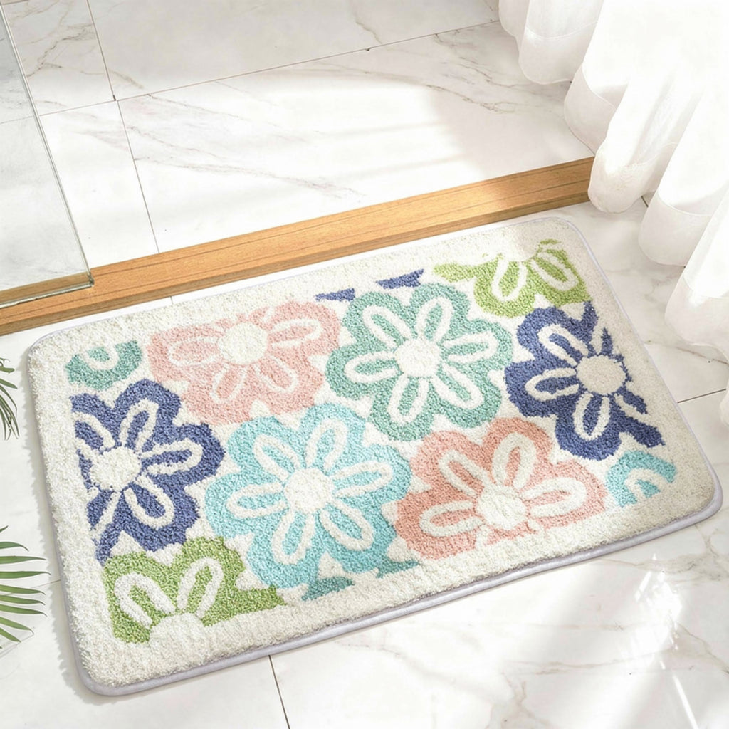 Anna-Kaci Floral Pattern Soft Absorbent Bathroom Floor Mat with Non Slip Backing
