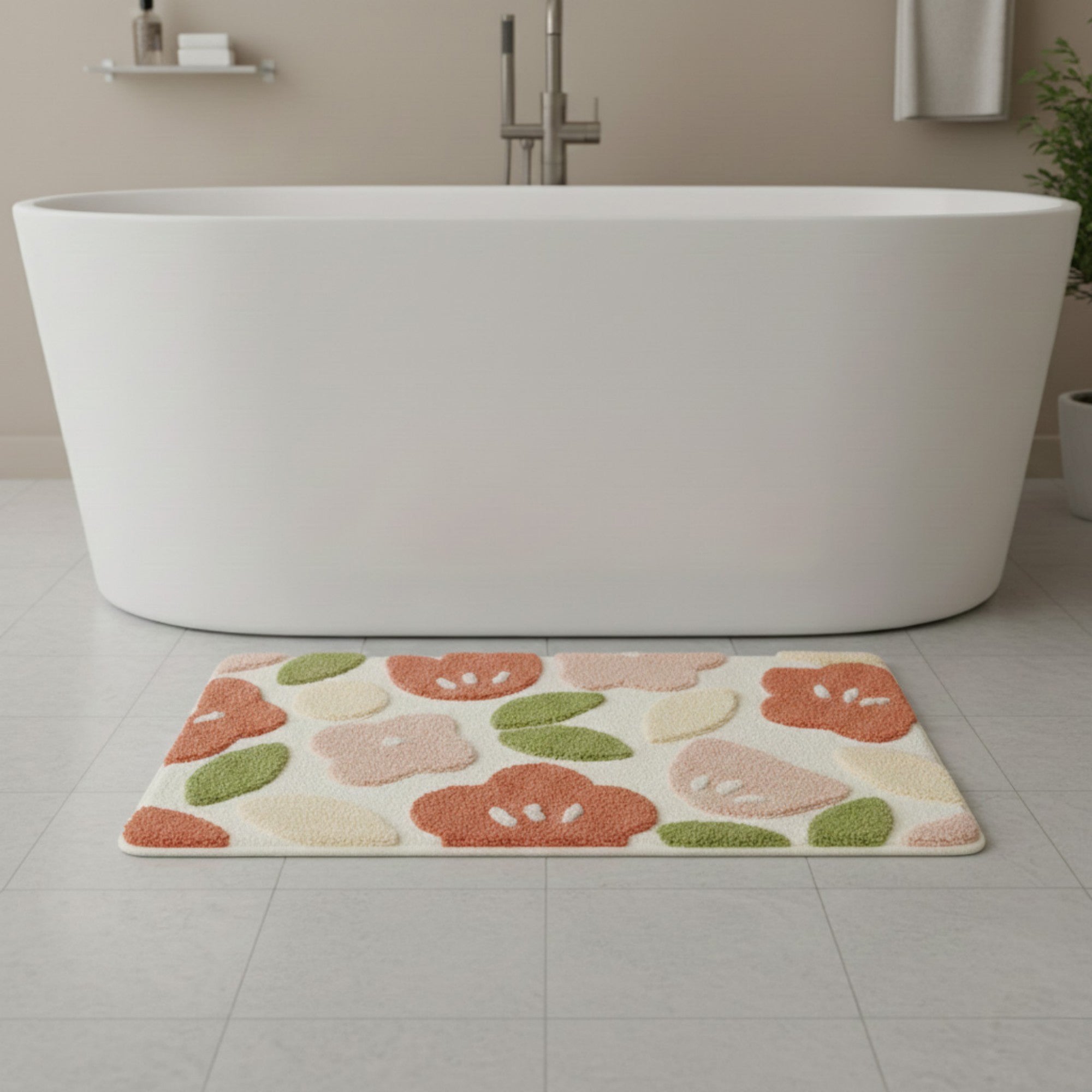 Anna-Kaci Floral Pattern Soft Absorbent Bathroom Floor Mat with Non Slip Backing