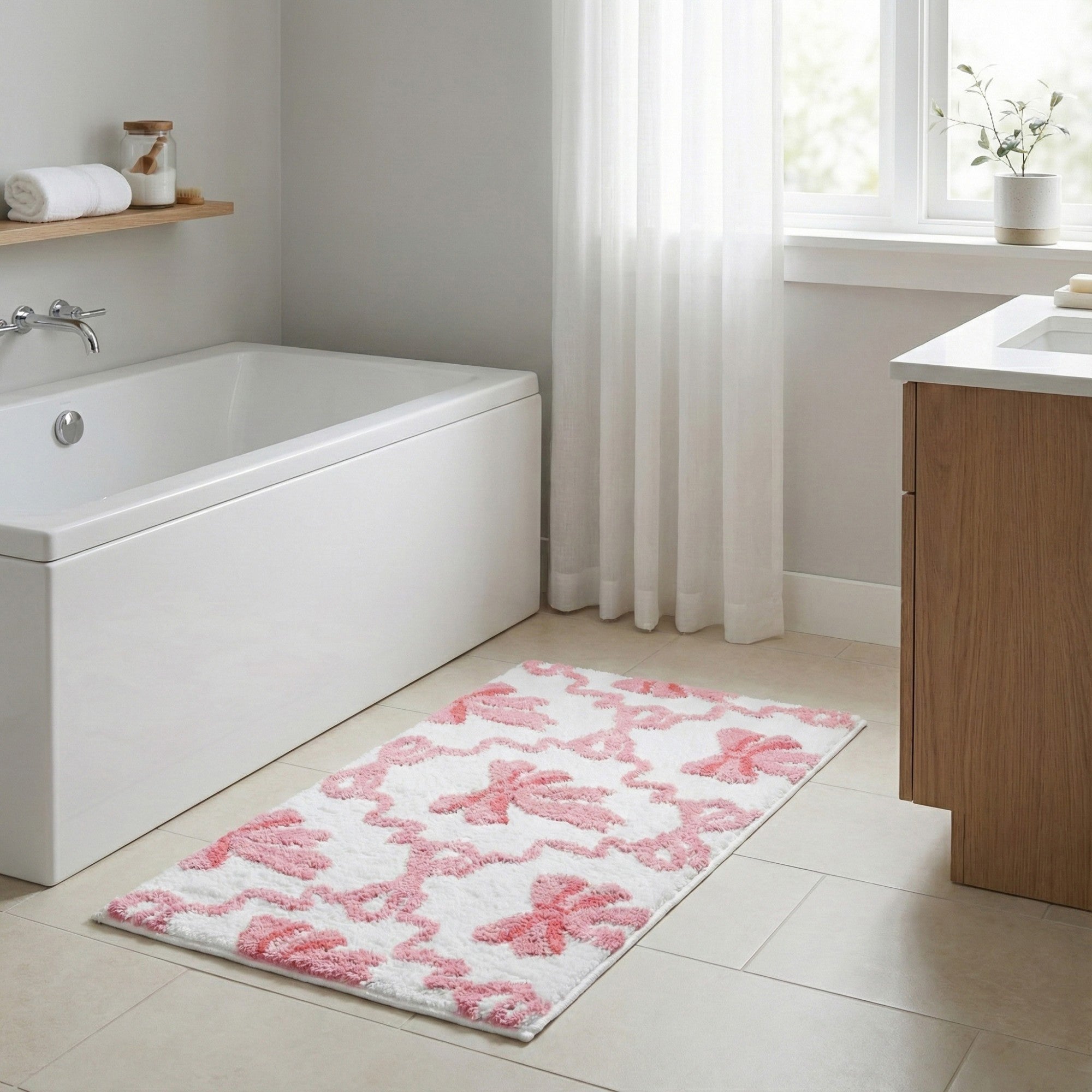 Anna-Kaci Tufted Abstract Bow Accent Mat Decorative Floor and Tabletop Decoration