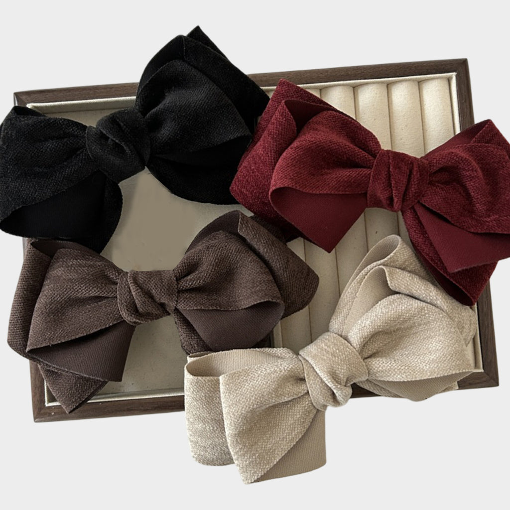 Anna-Kaci Womens Linen Style Fabric Bow Hair Clips 2 Pack Long Barrettes Secure Hold