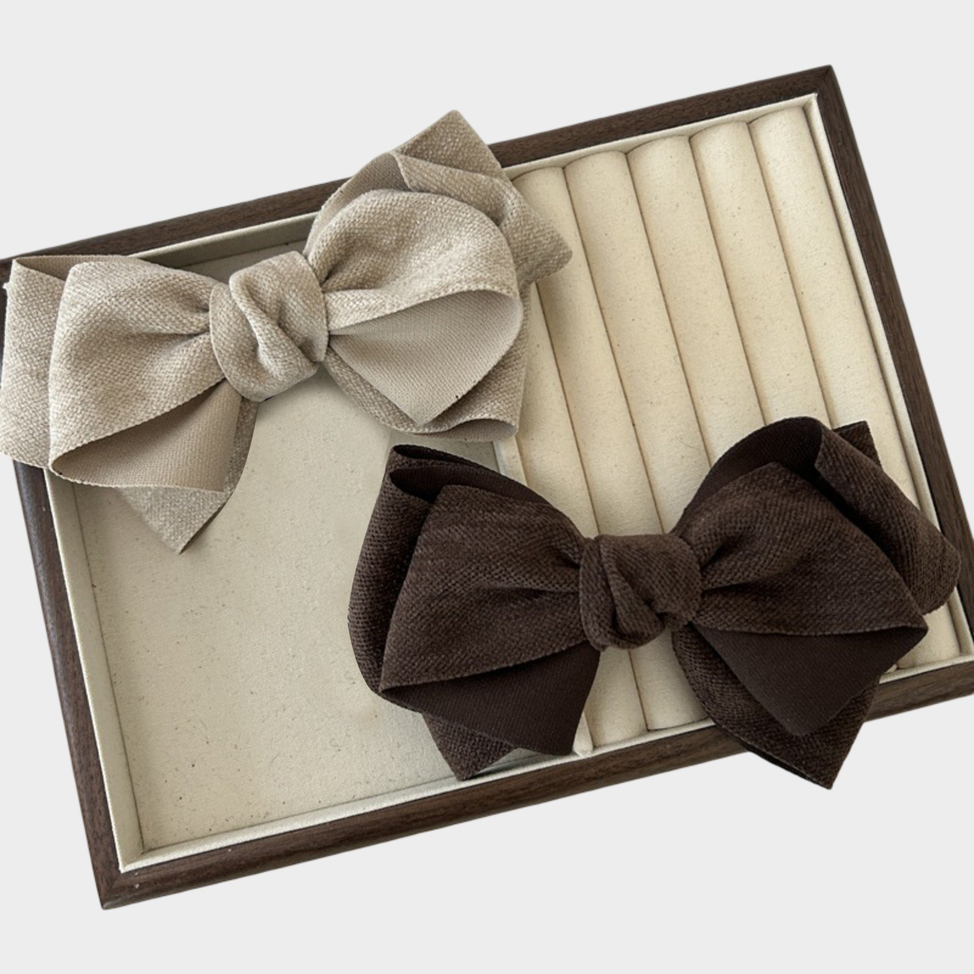 Anna-Kaci Womens Linen Style Fabric Bow Hair Clips 2 Pack Long Barrettes Secure Hold